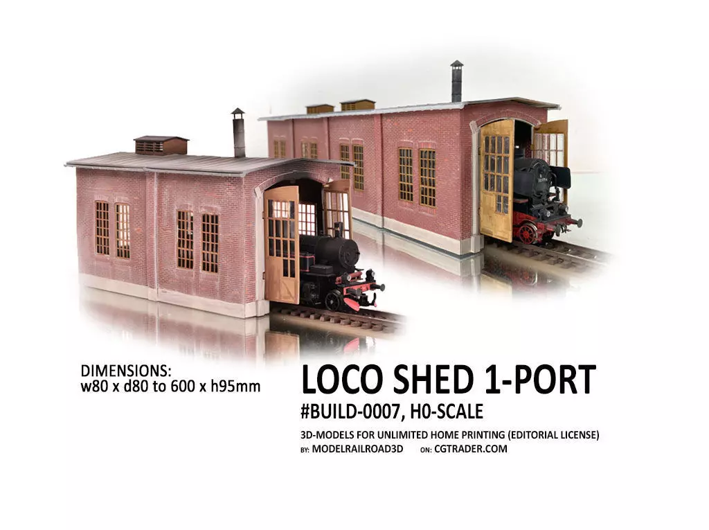 BUILD-0007 Locomotive Shed 1-port German style H0-scale 3D print model_0