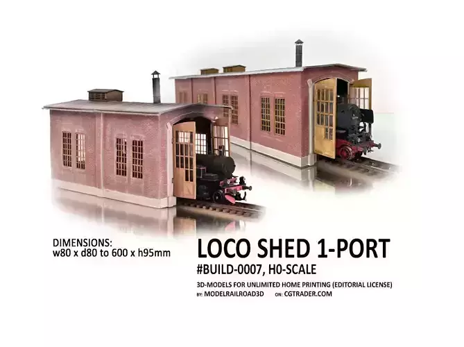 BUILD-0007 Locomotive Shed 1-port German style H0-scale 3D print model