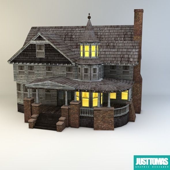 Halloween old house with porch 3D model_5