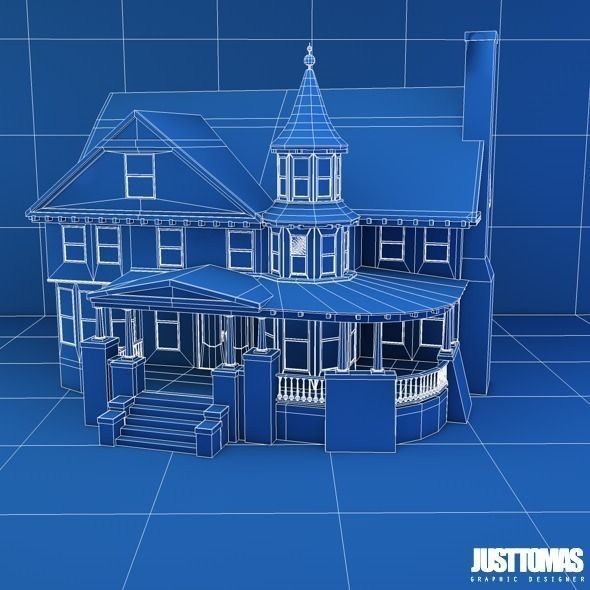 Halloween old house with porch 3D model_6