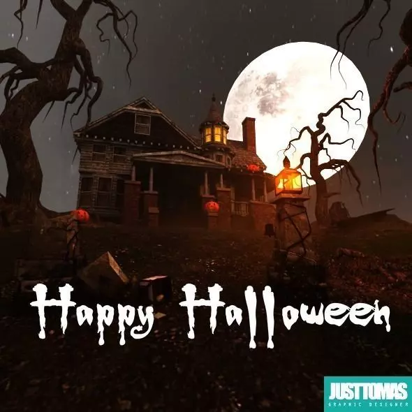 Halloween old house with porch 3D model_0