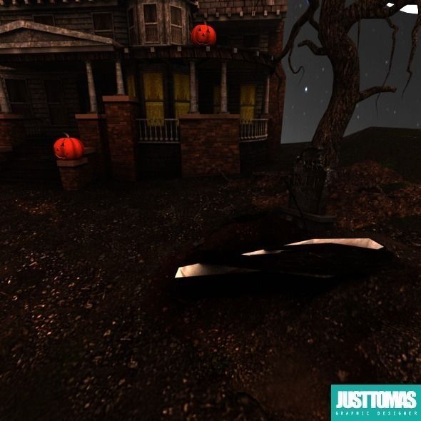 Halloween old house with porch 3D model_3