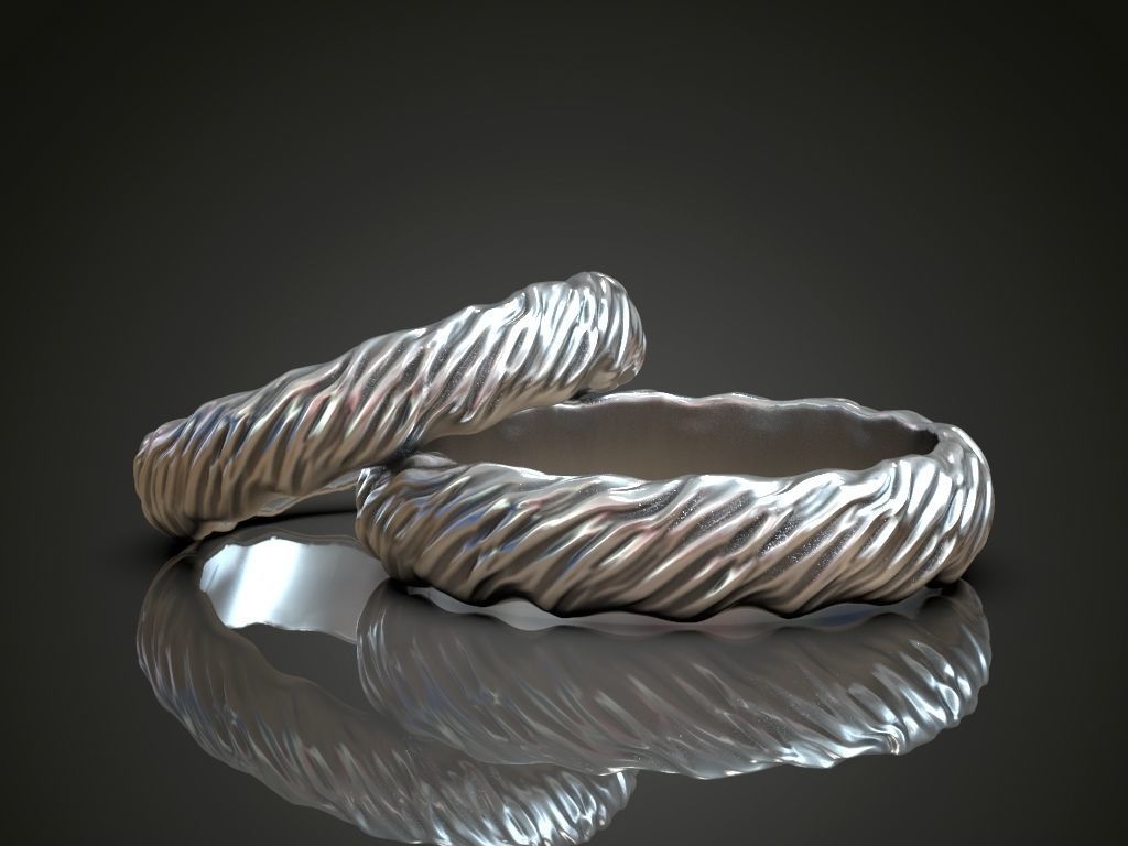 Wedding rings wavy natural shape pattern 3D print model_1
