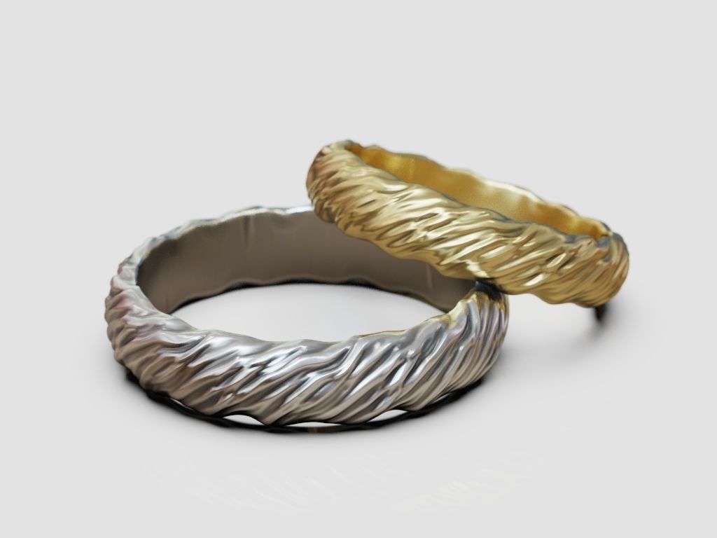 Wedding rings wavy natural shape pattern 3D print model_4