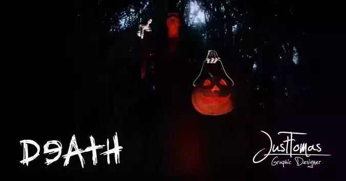 Death statue of ghost with pumpkin