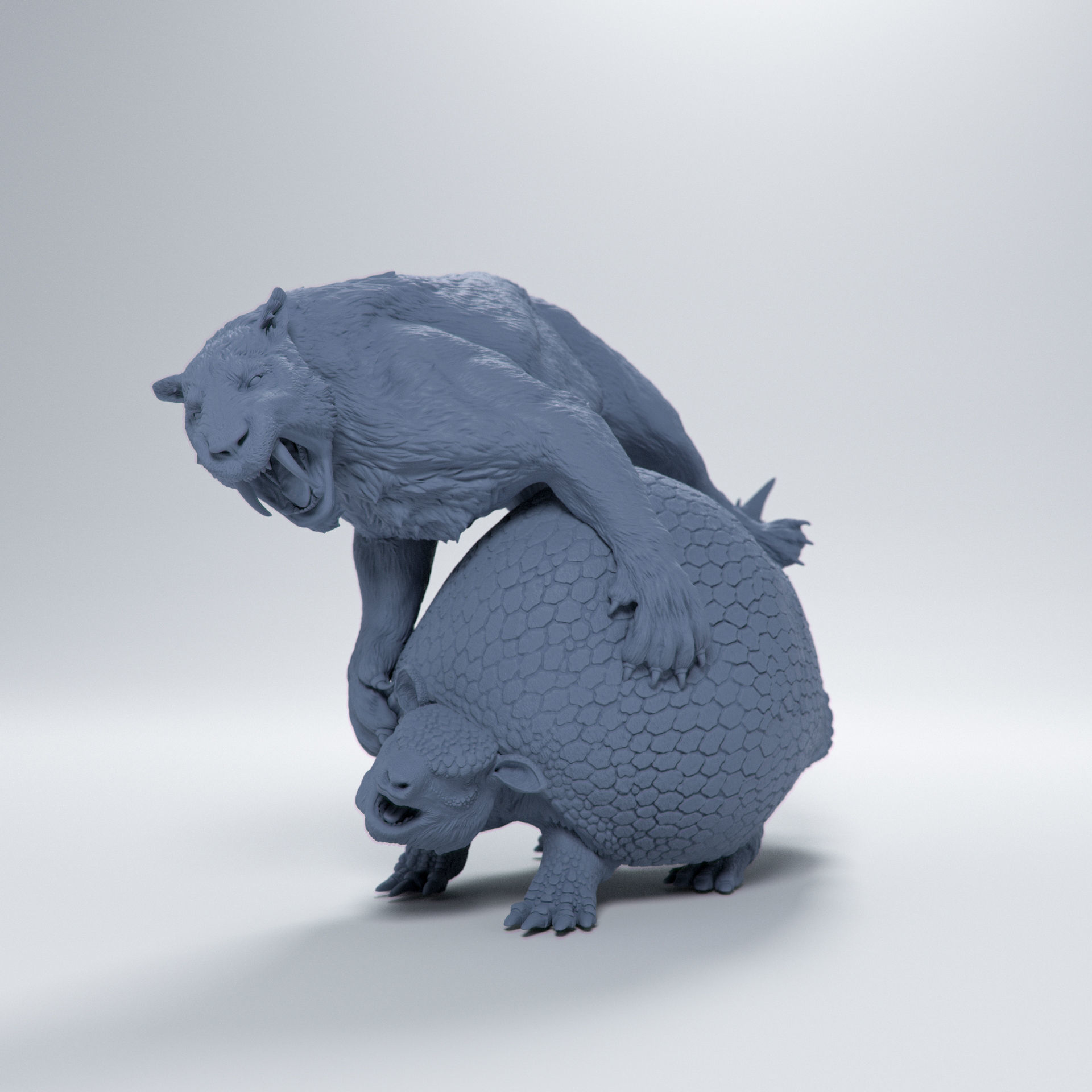 Doedicurus vs Smilodon 1-35 scale pre-supported  3D print model_1