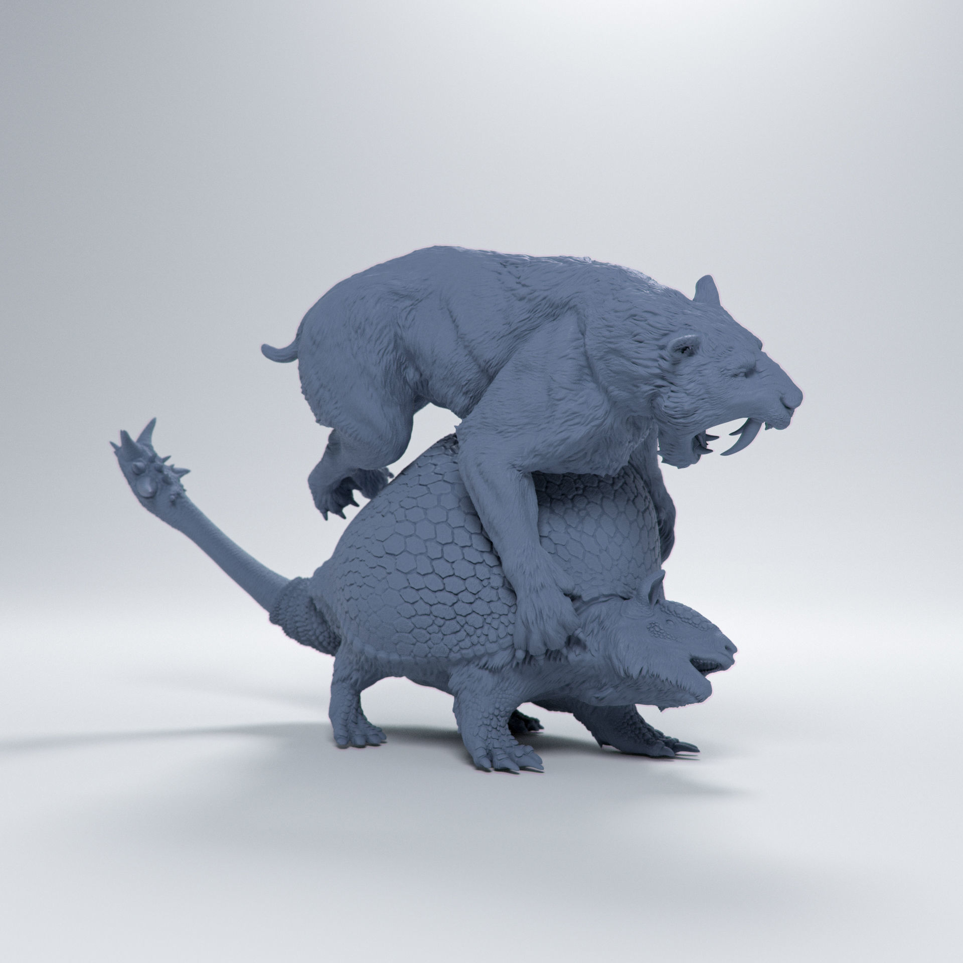 Doedicurus vs Smilodon 1-35 scale pre-supported  3D print model_5