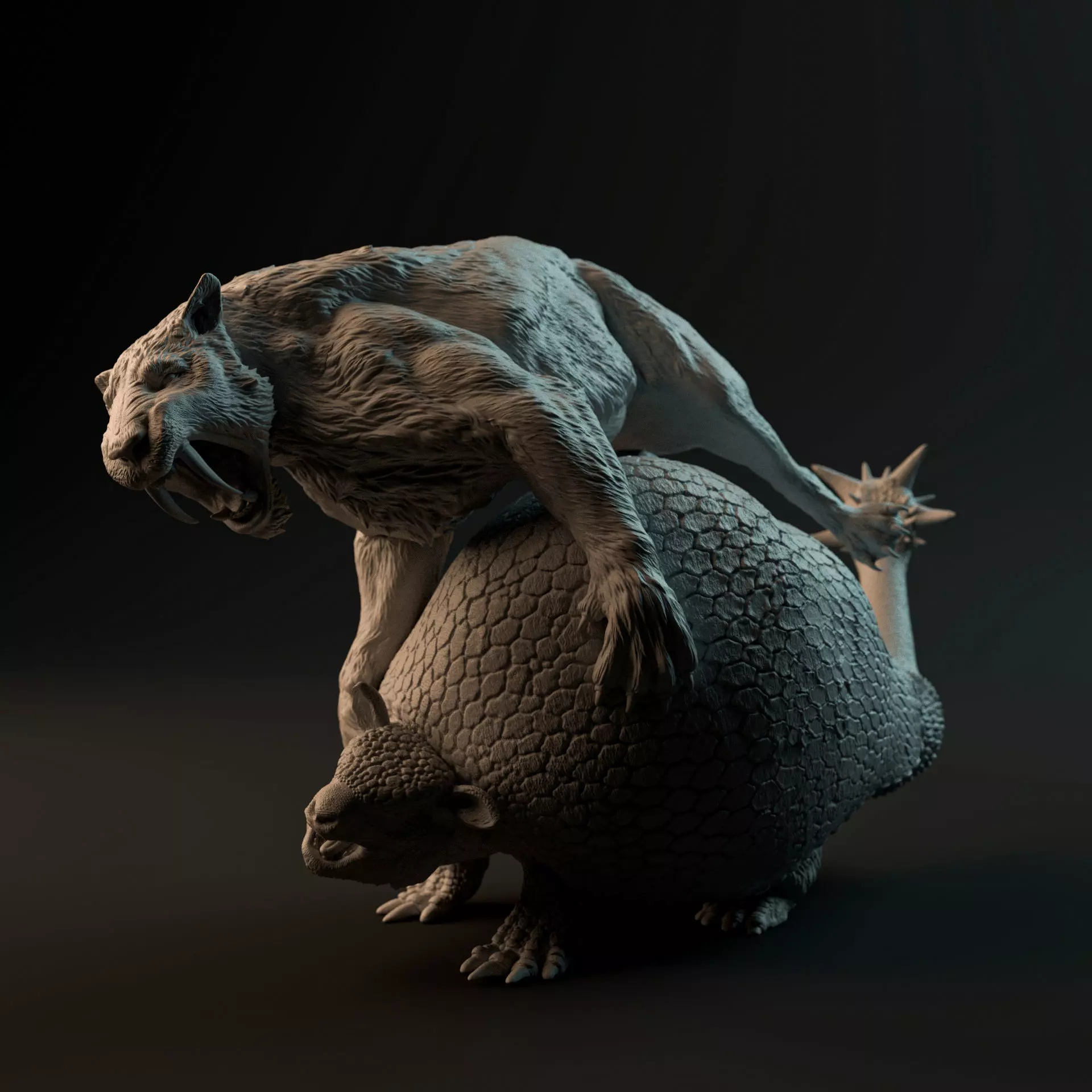 Doedicurus vs Smilodon 1-35 scale pre-supported  3D print model_0