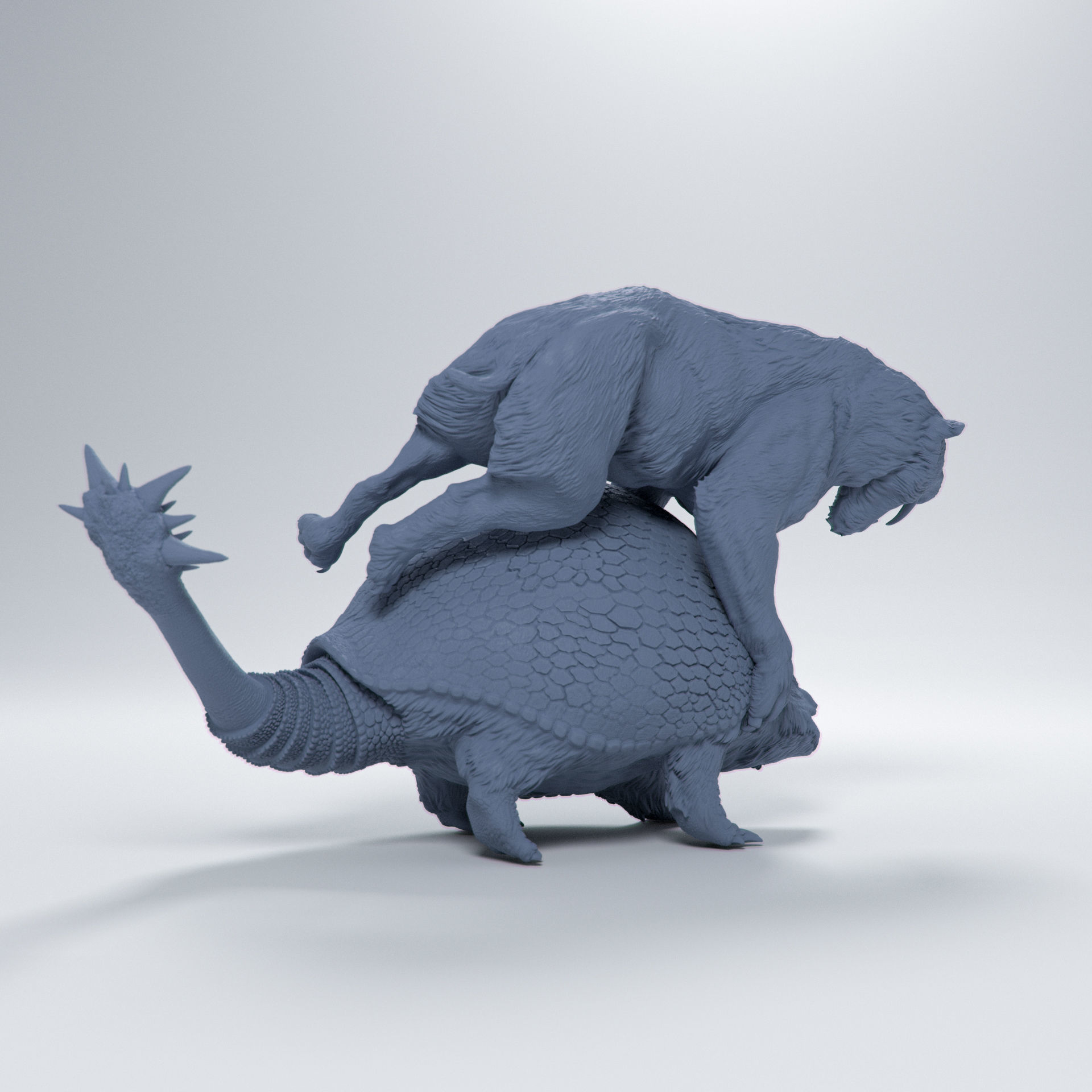 Doedicurus vs Smilodon 1-35 scale pre-supported  3D print model_4