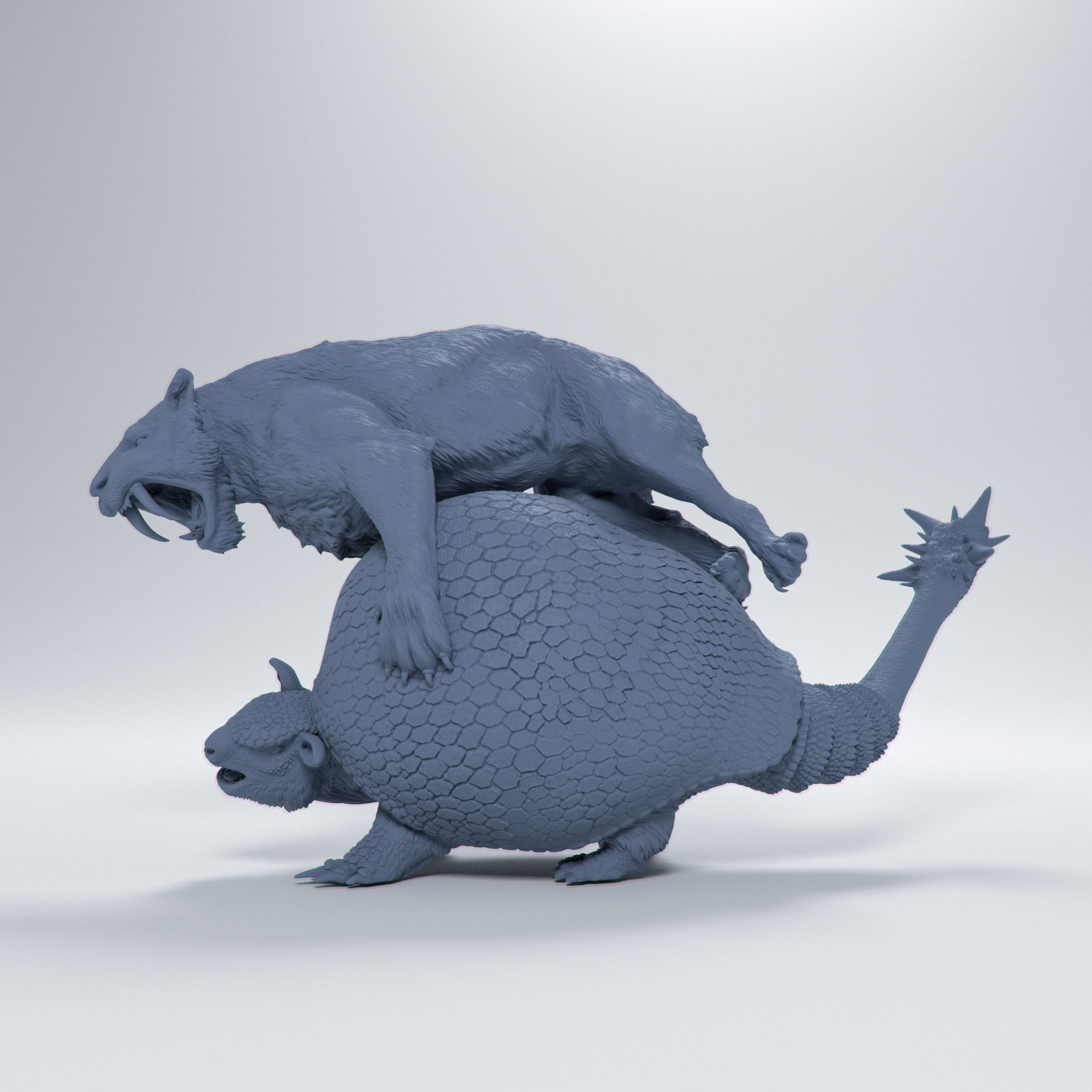 Doedicurus vs Smilodon 1-35 scale pre-supported  3D print model_2