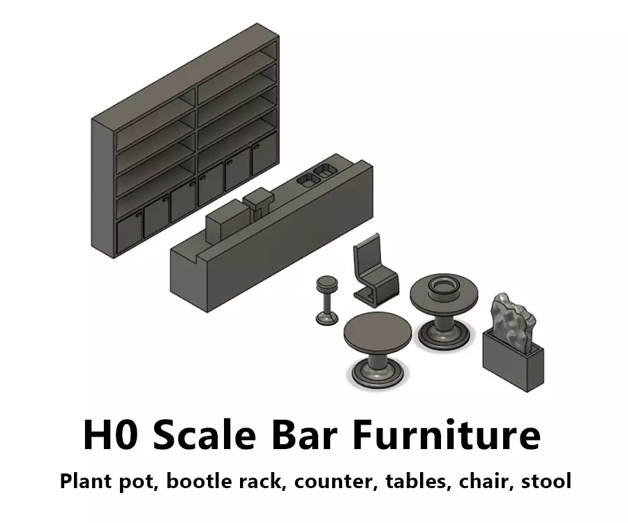 Bar and Restaurant furniture - H0 Scale 3D print model_0