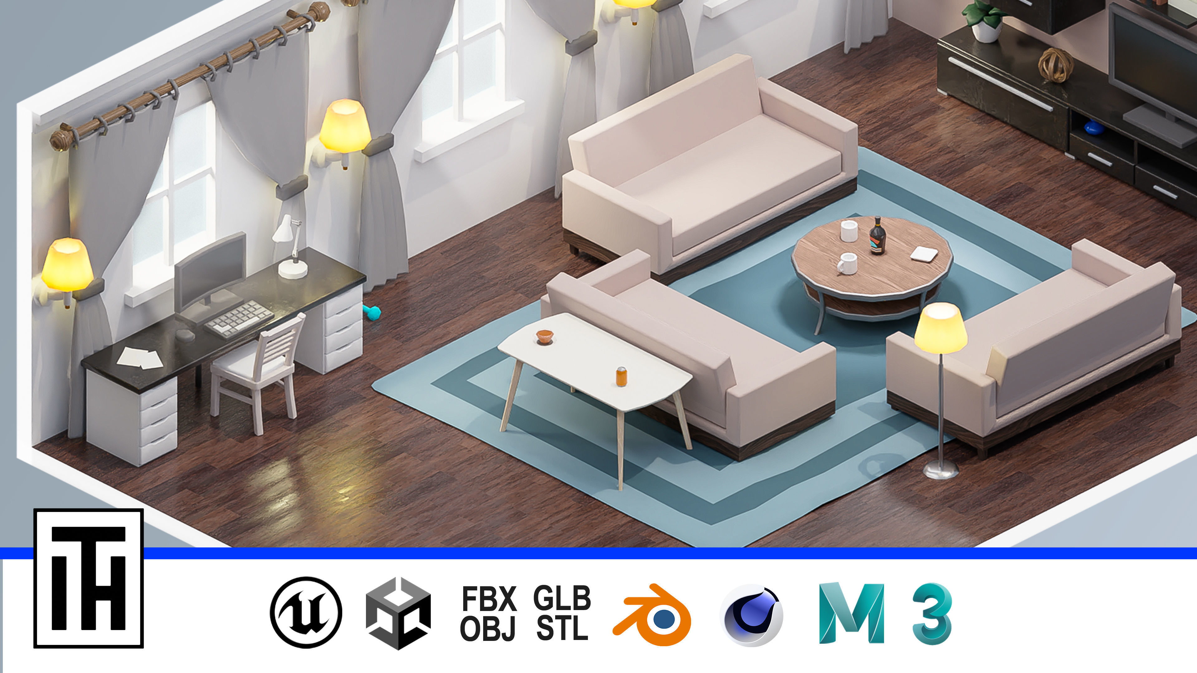 Room 29 Low-poly 3D model_1