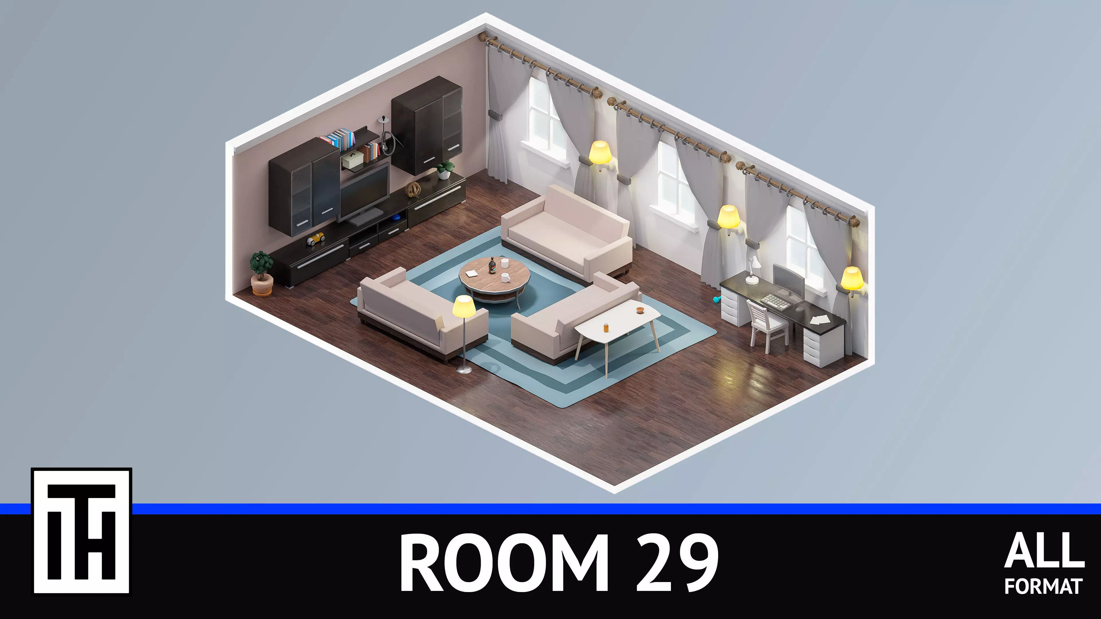 Room 29 Low-poly 3D model_0