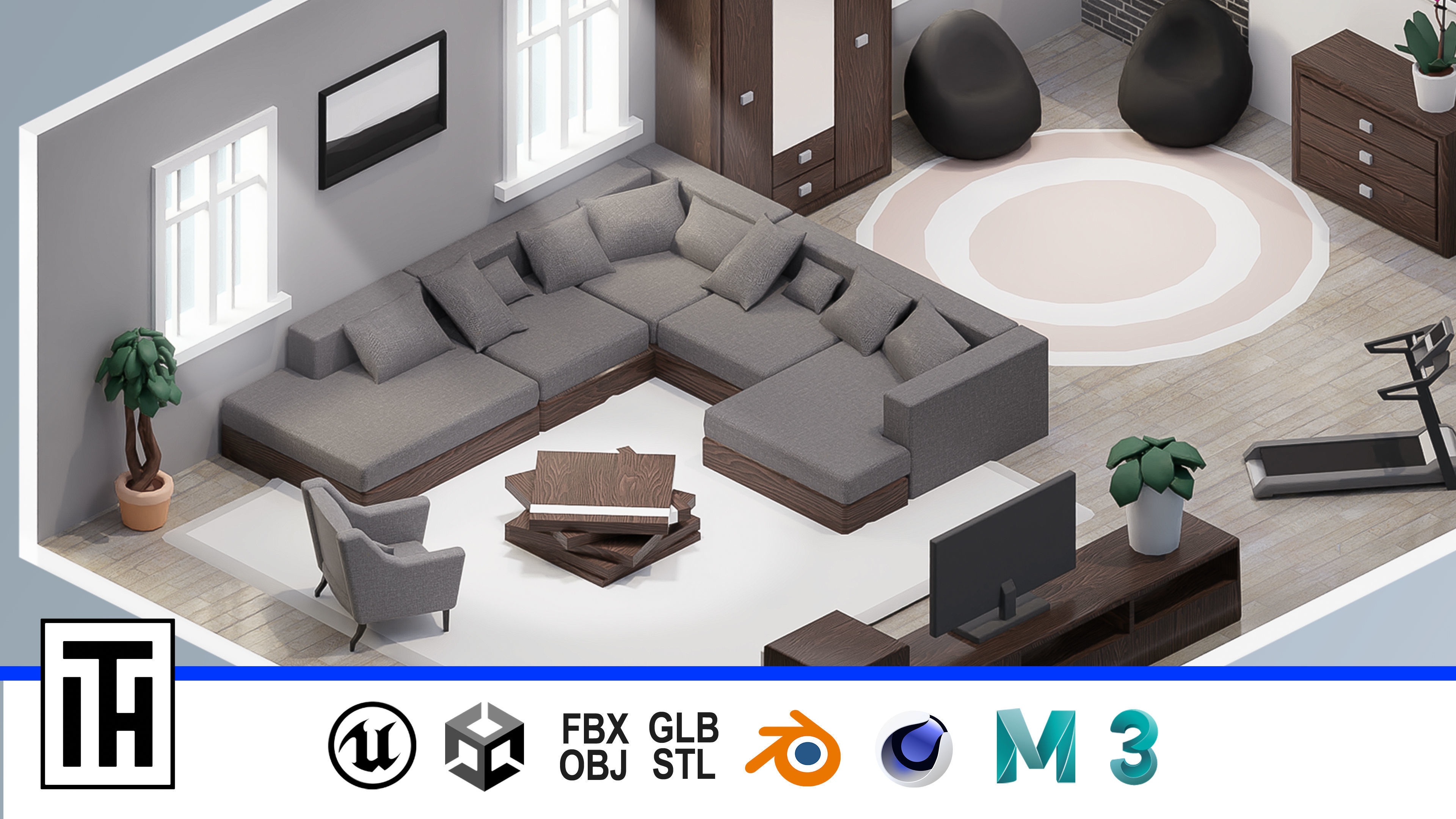 Room 30 Low-poly 3D model_1