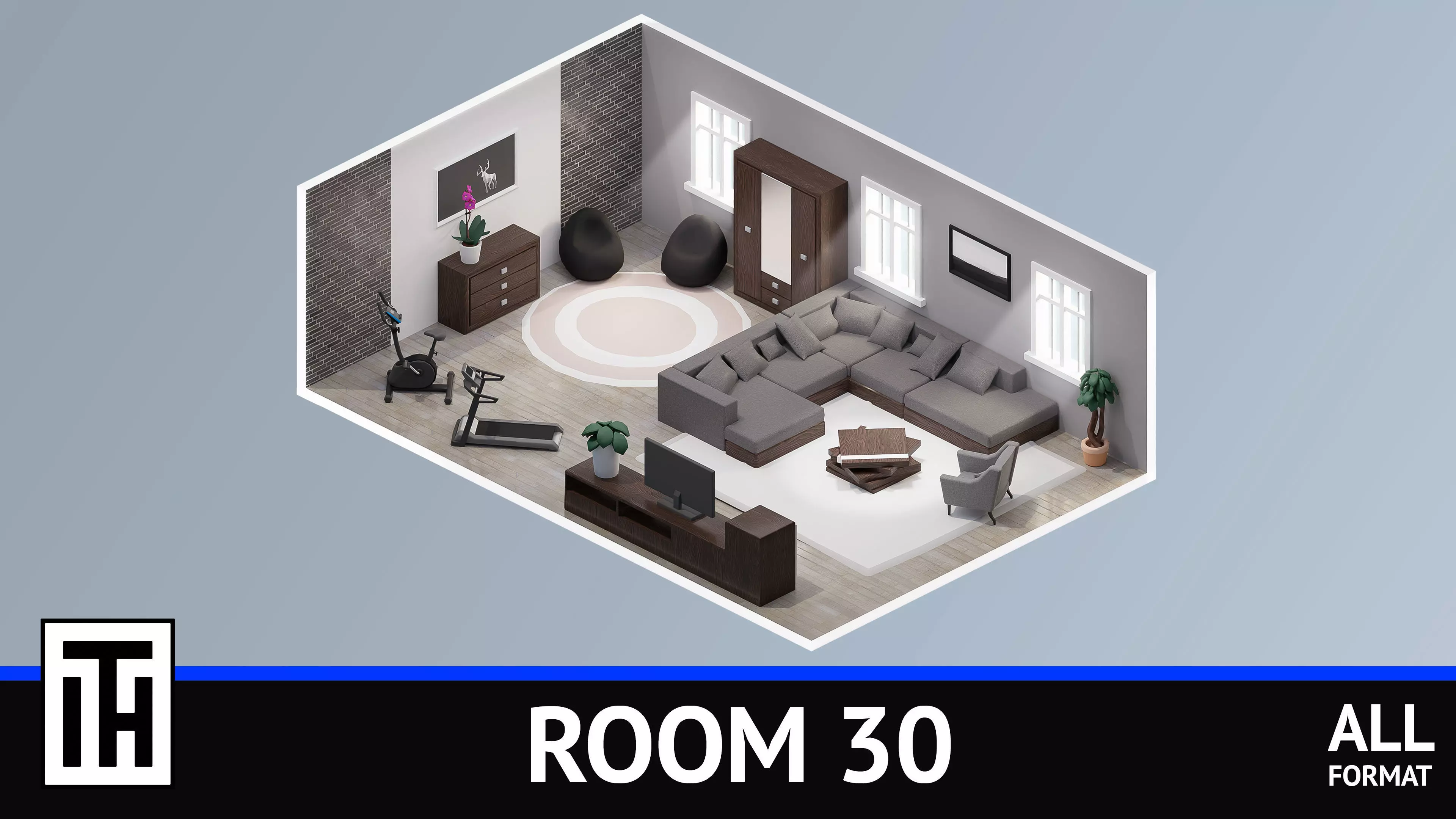 Room 30 Low-poly 3D model_0