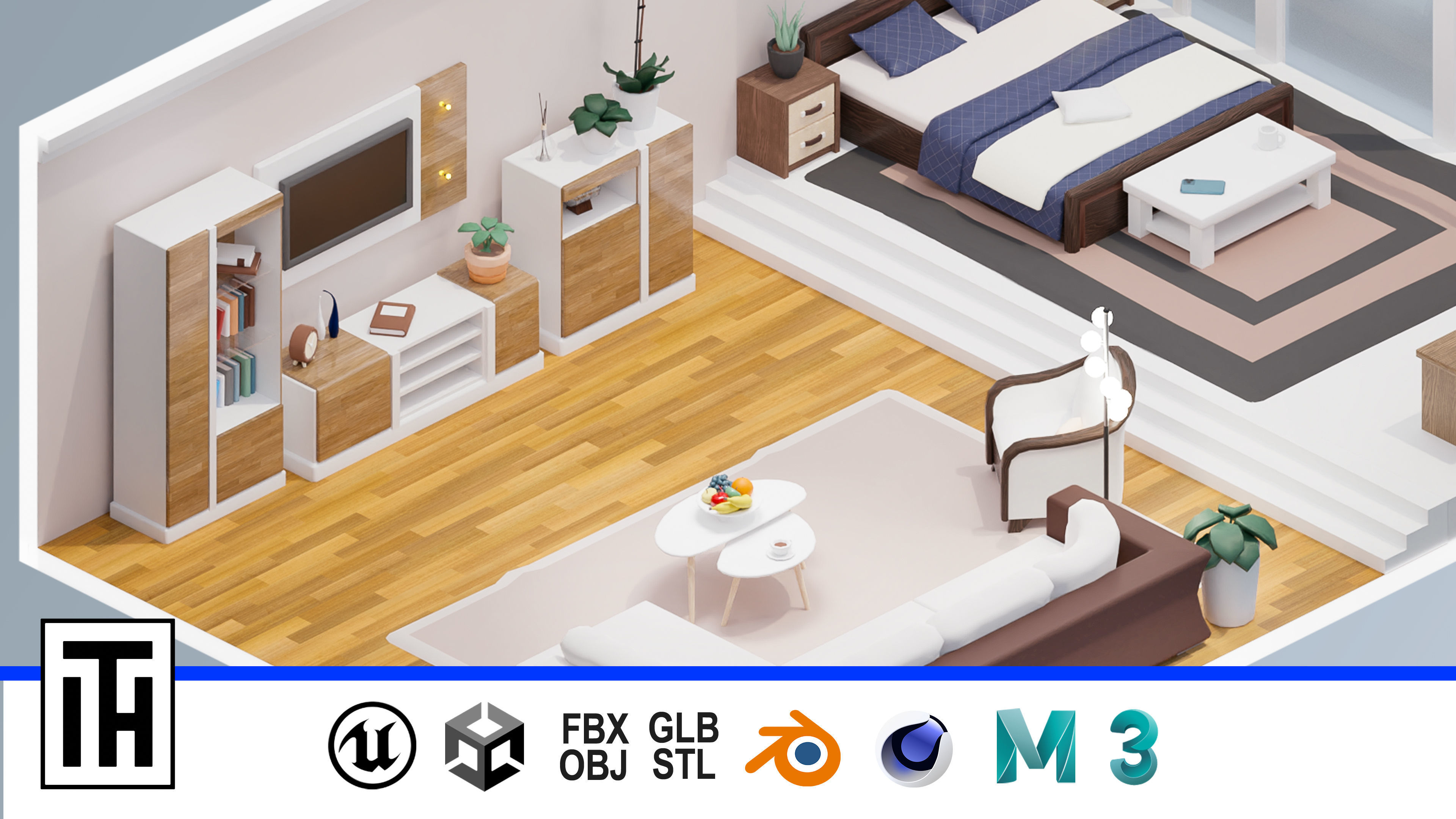 Room 32 Low-poly 3D model_1