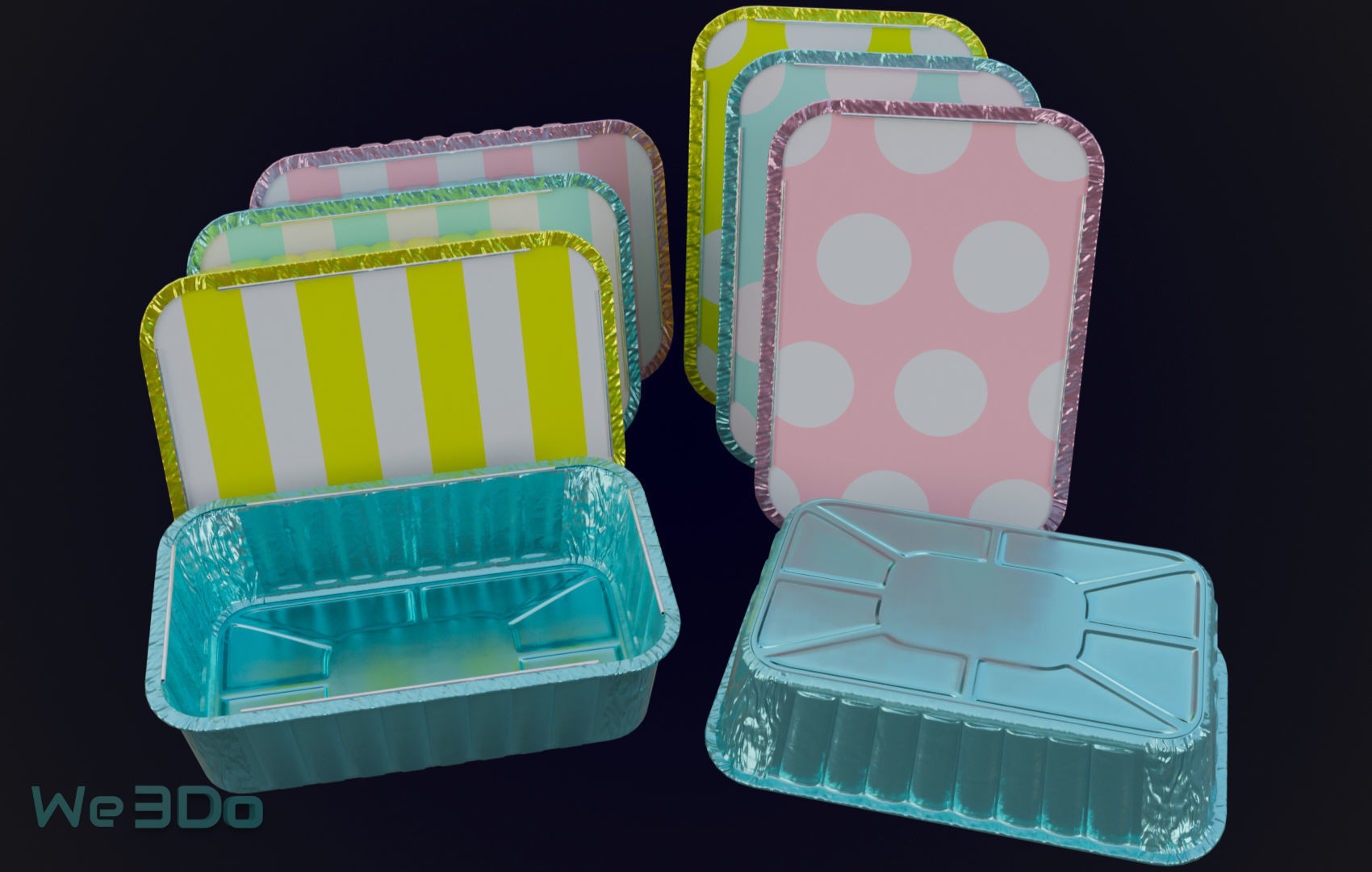 Colored Aluminum foil trays Low-poly 3D model_7