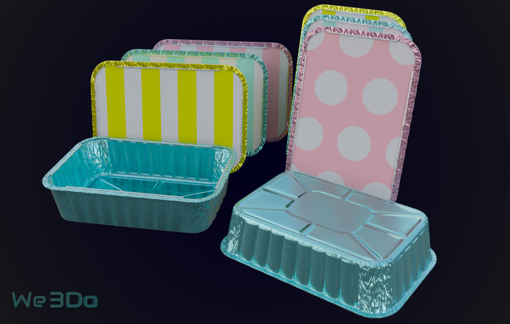 Colored Aluminum foil trays Low-poly 3D model_1