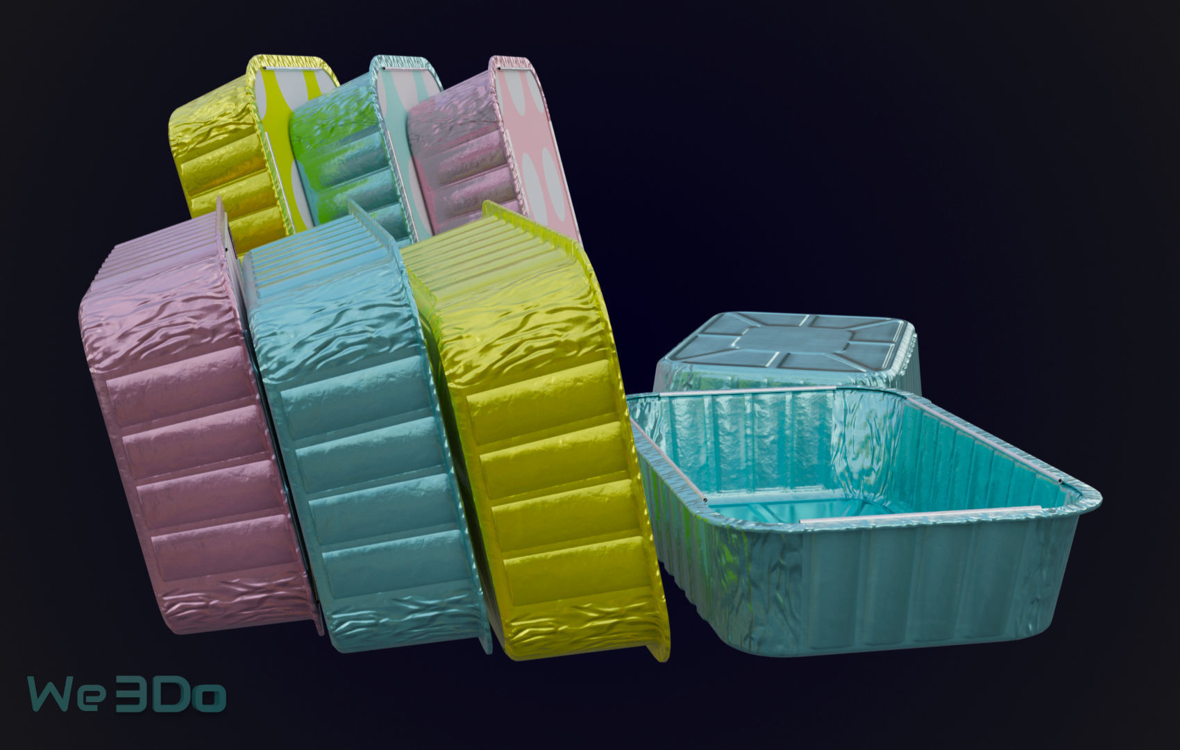 Colored Aluminum foil trays Low-poly 3D model_5