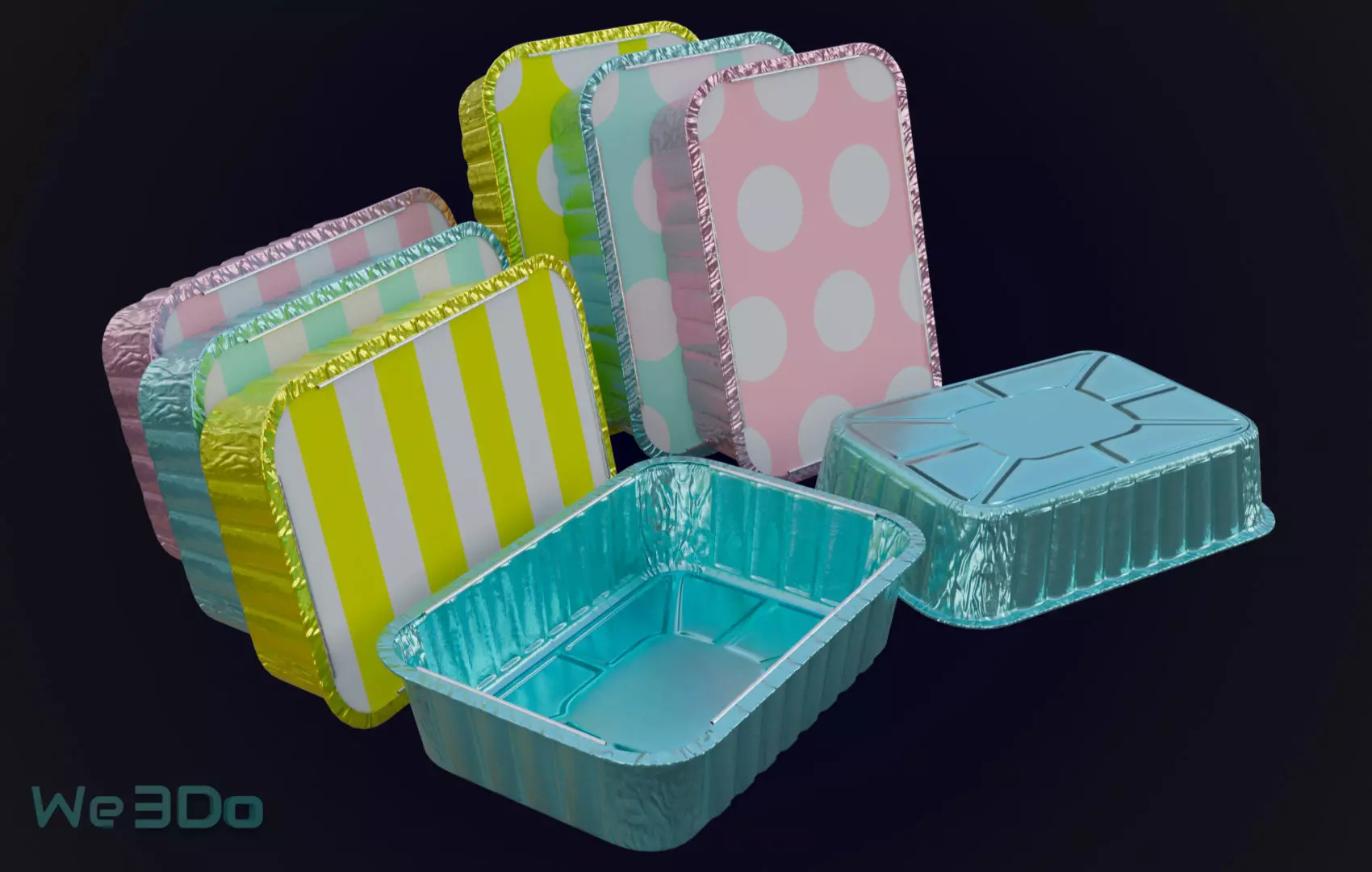 Colored Aluminum foil trays Low-poly 3D model_0