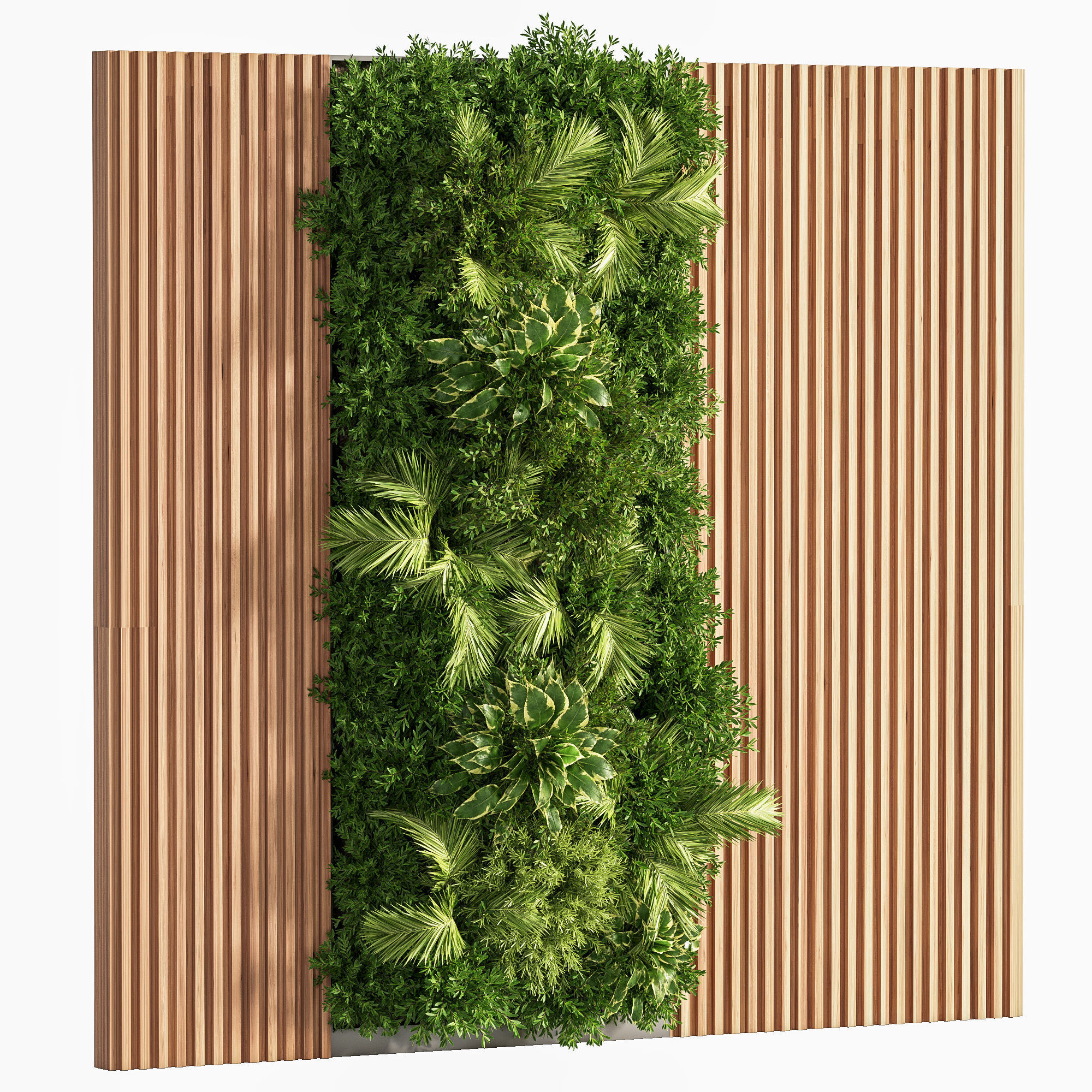 Wooden planks and vertical garden 03 3D model_1
