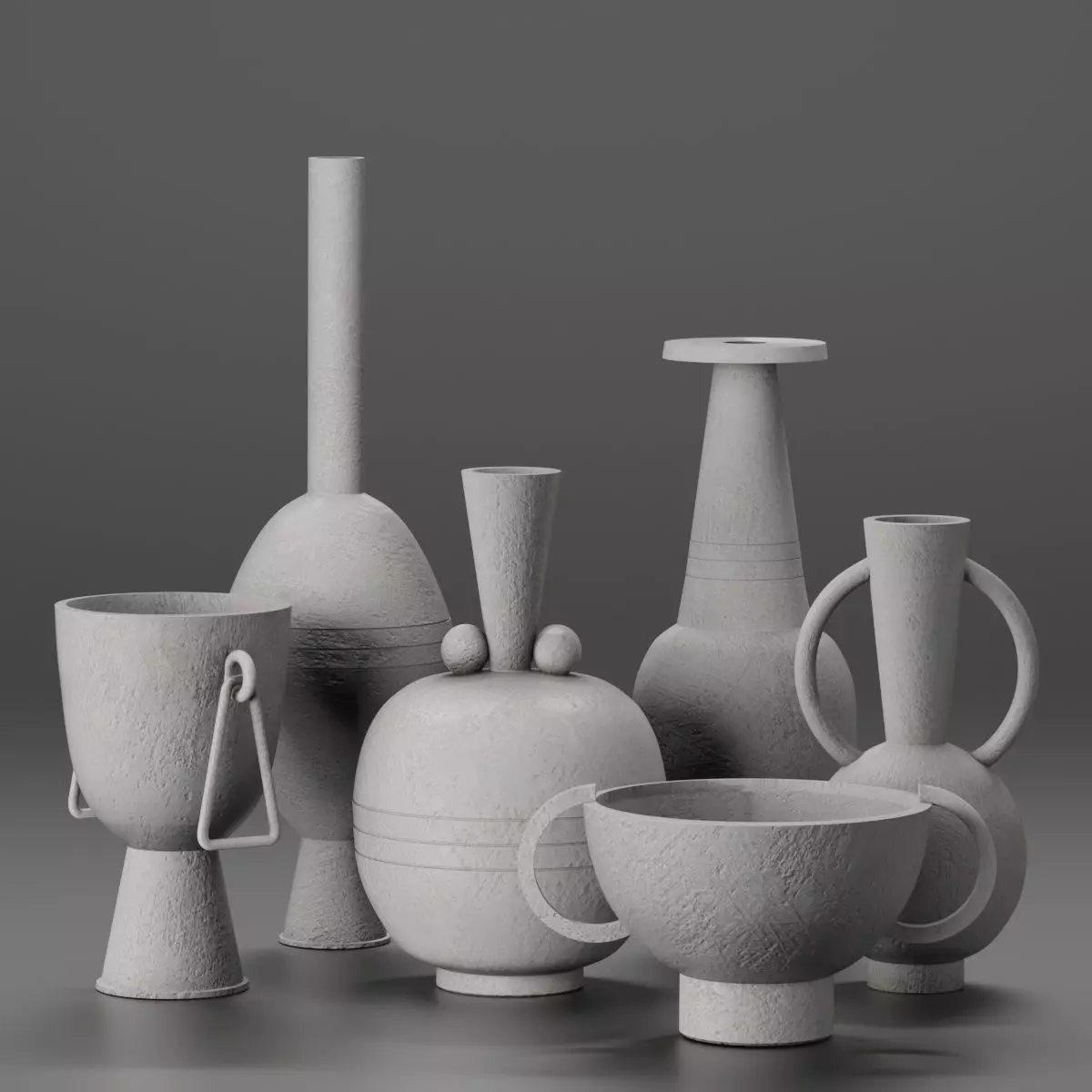 Plaster-decor vases and bowls 3D model