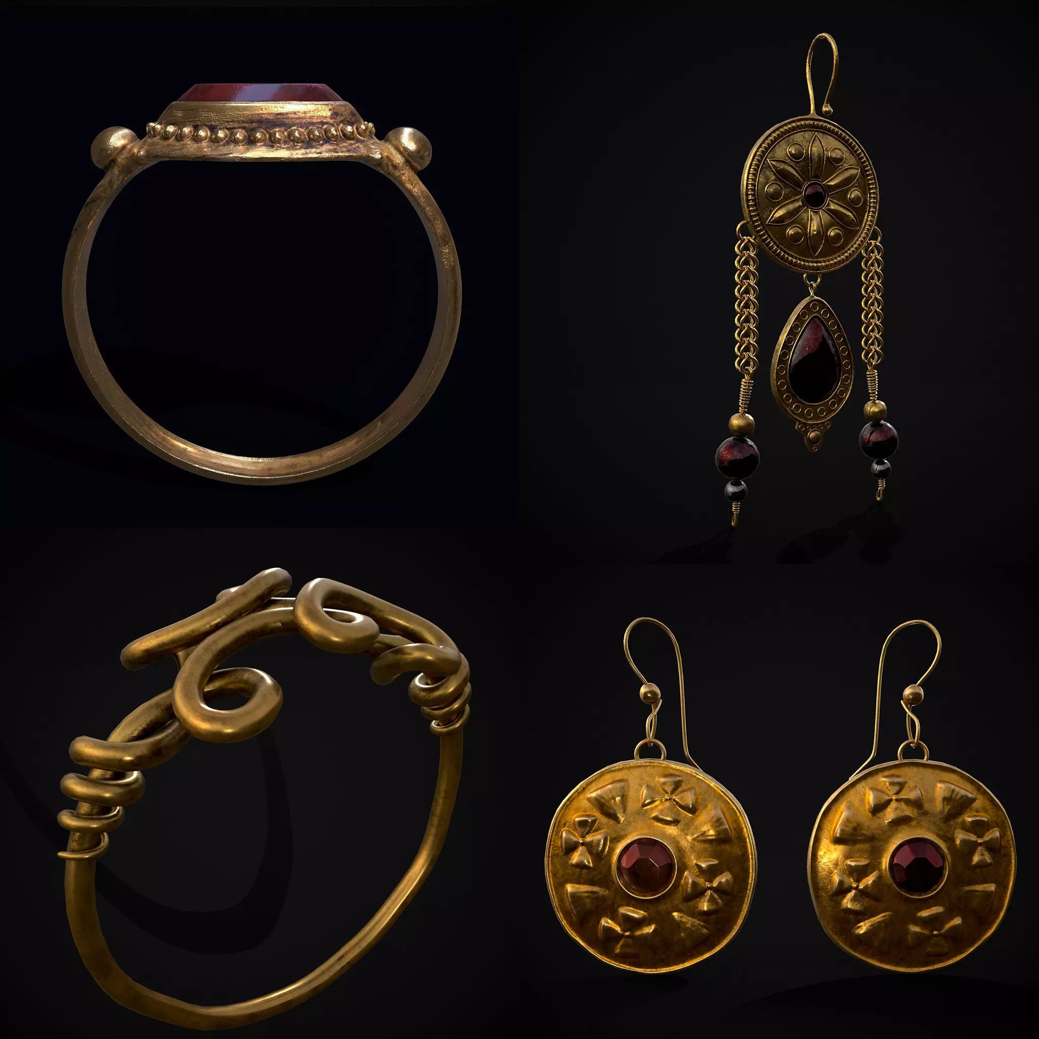 Gold and Ruby Jewelry  3D Model Collection_0
