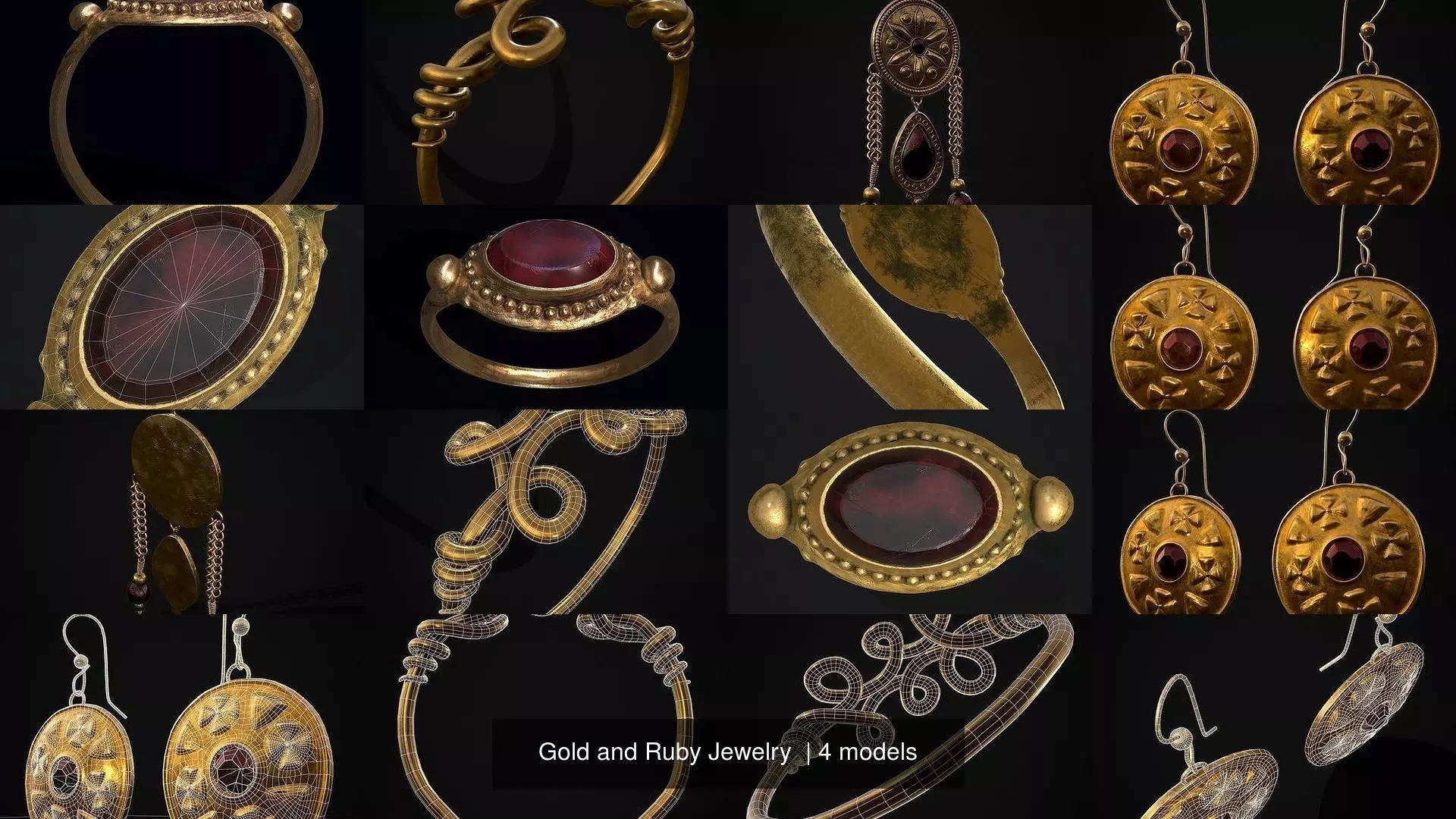 Gold and Ruby Jewelry  3D Model Collection_5