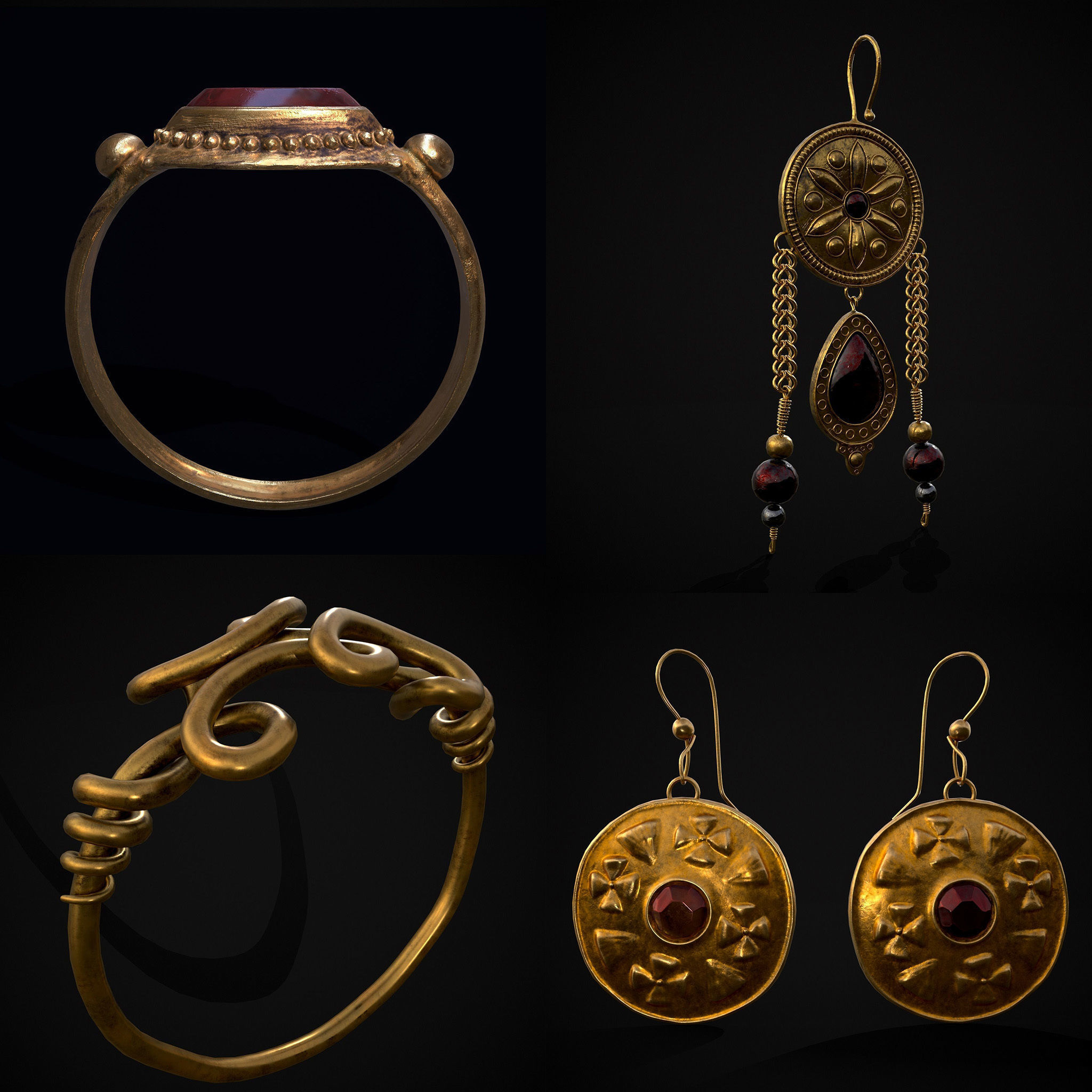 Gold and Ruby Jewelry  3D Model Collection_11