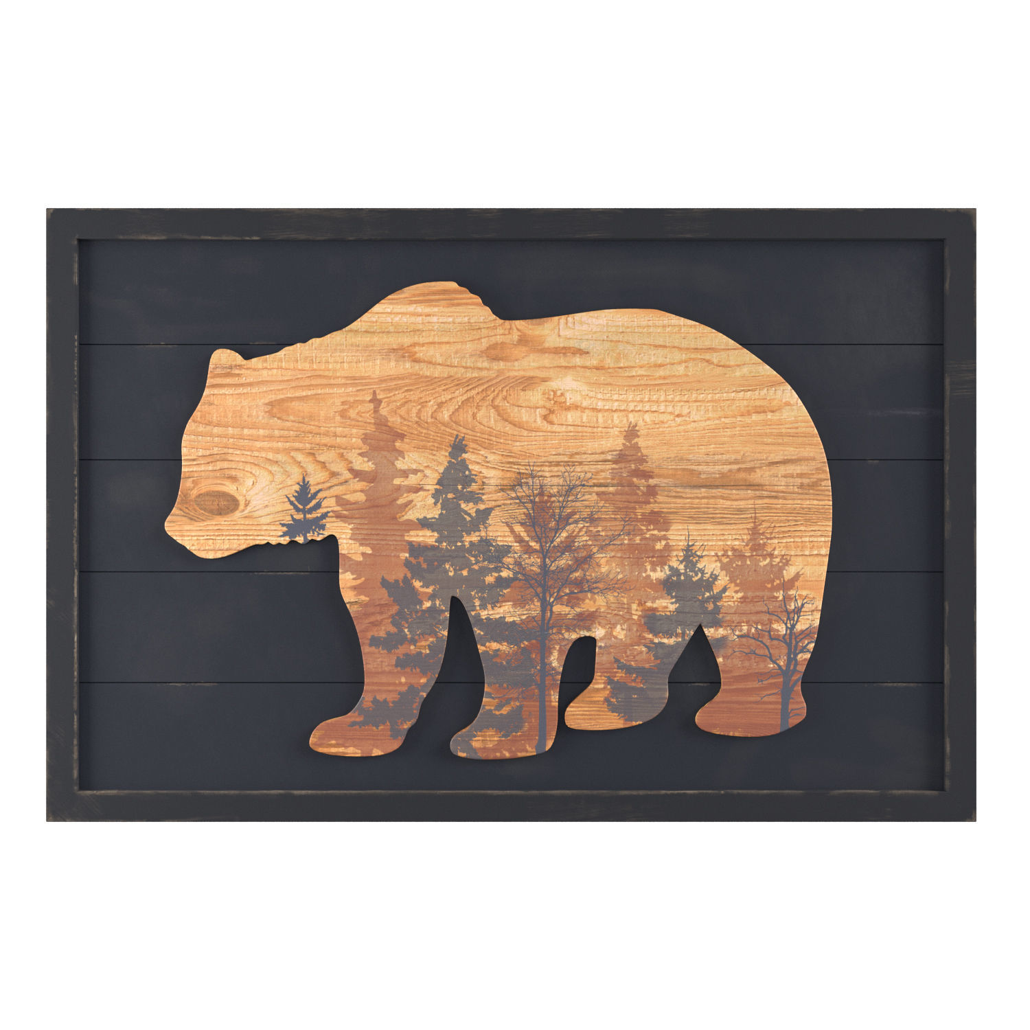 Rustic Grizzly Bear and Forest Deer Wood Wall Decor 3D model CGTrader