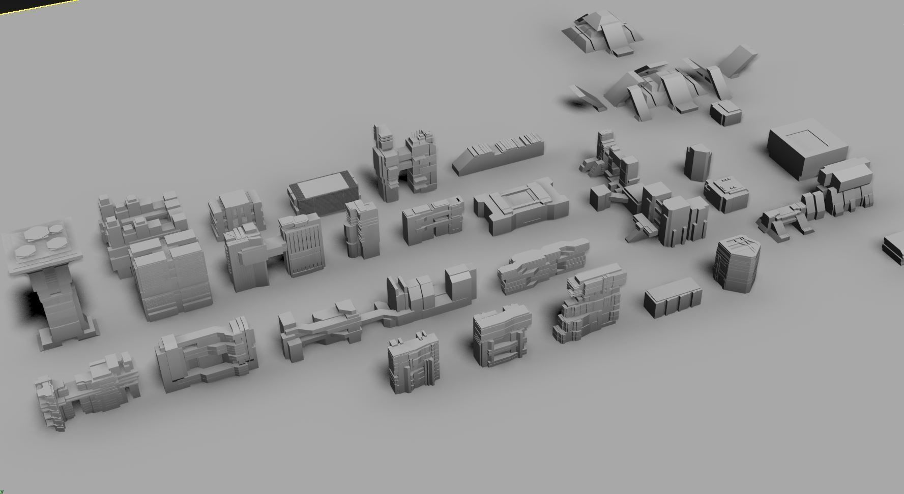 futuristic architecture set - BDR 3D model_1