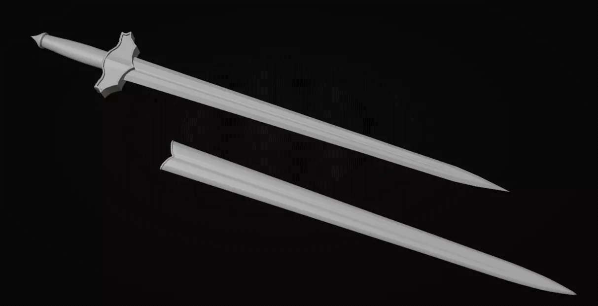 Knight sword with scabbard Low-poly 3D model_0