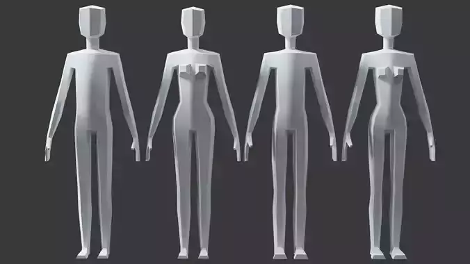 Lowpoly Character four mannequins side