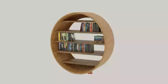 Circular Wooden Bookshelf - Low Poly - 3D Model - Blender Low-poly 3D model