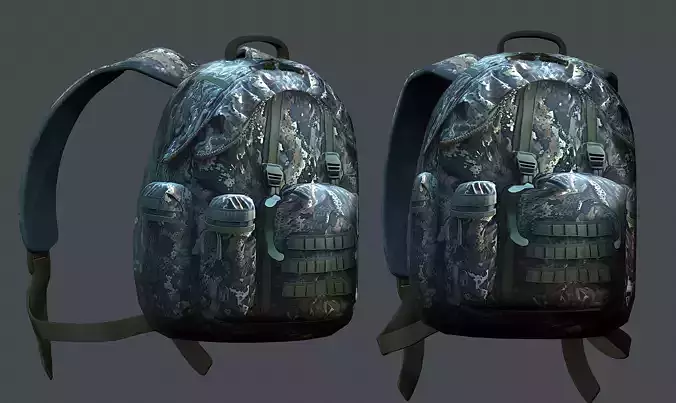 Backpack military combat Black baggage Low-poly 