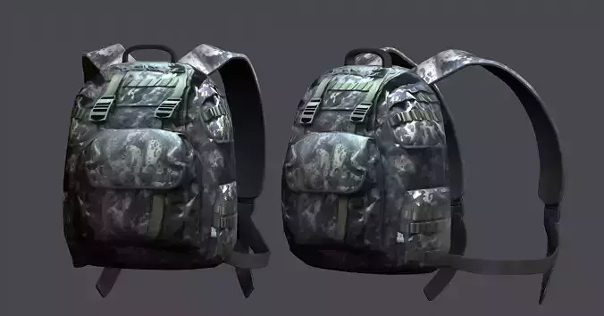 Backpack military combat Black baggage Low-poly