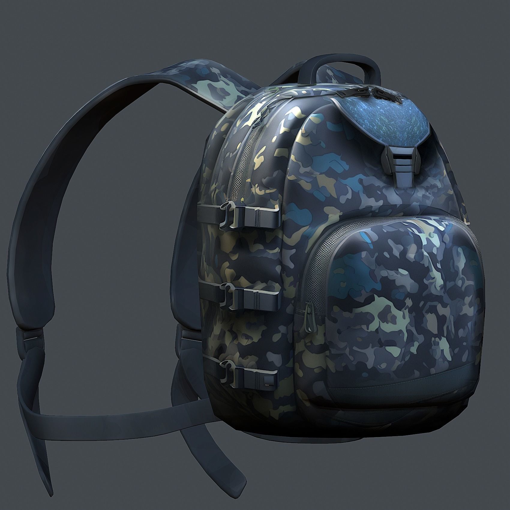 Backpack military combat Black baggage Low-poly Low-poly 3D model_1