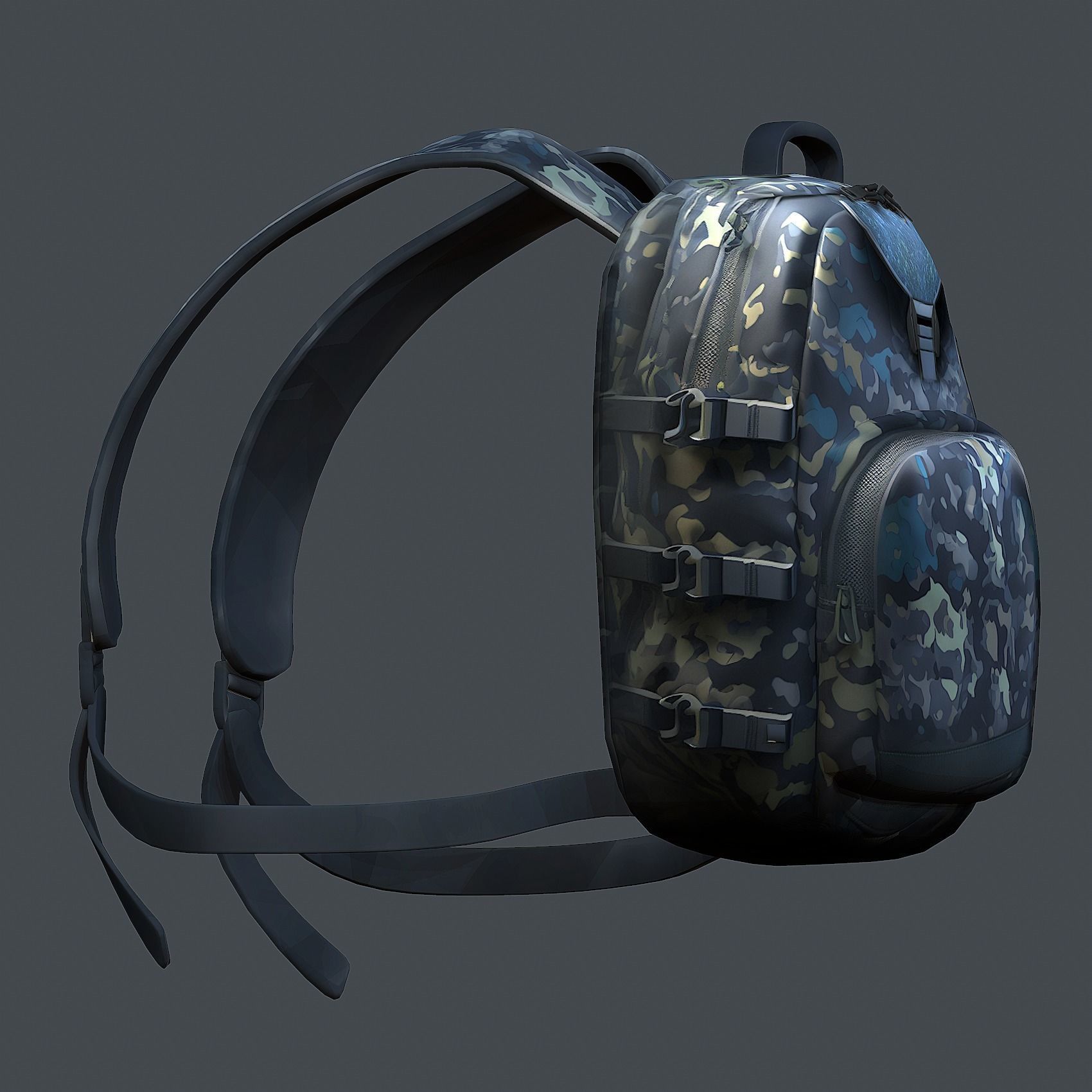 Backpack military combat Black baggage Low-poly Low-poly 3D model_5