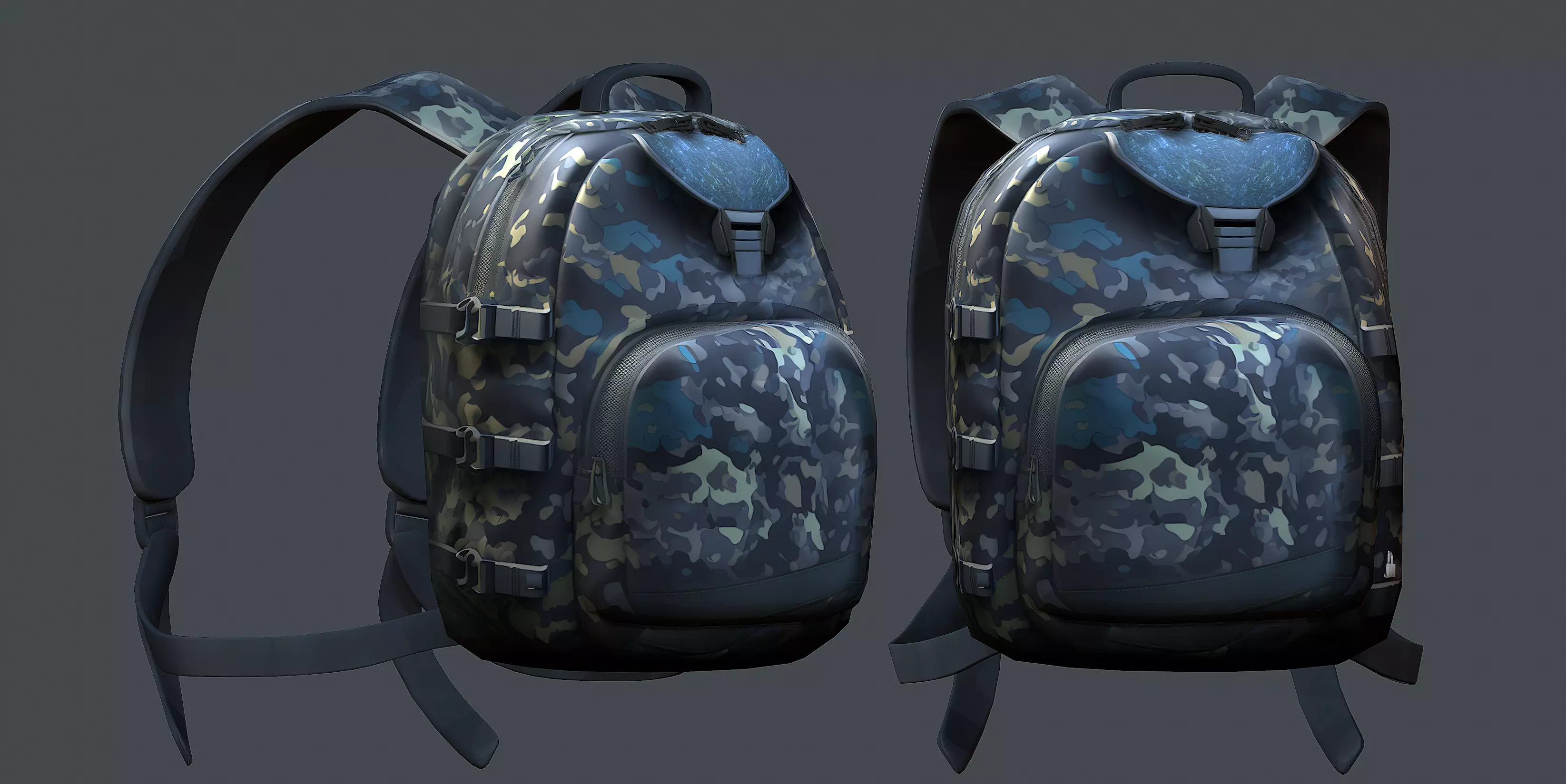 Backpack military combat Black baggage Low-poly Low-poly 3D model_0