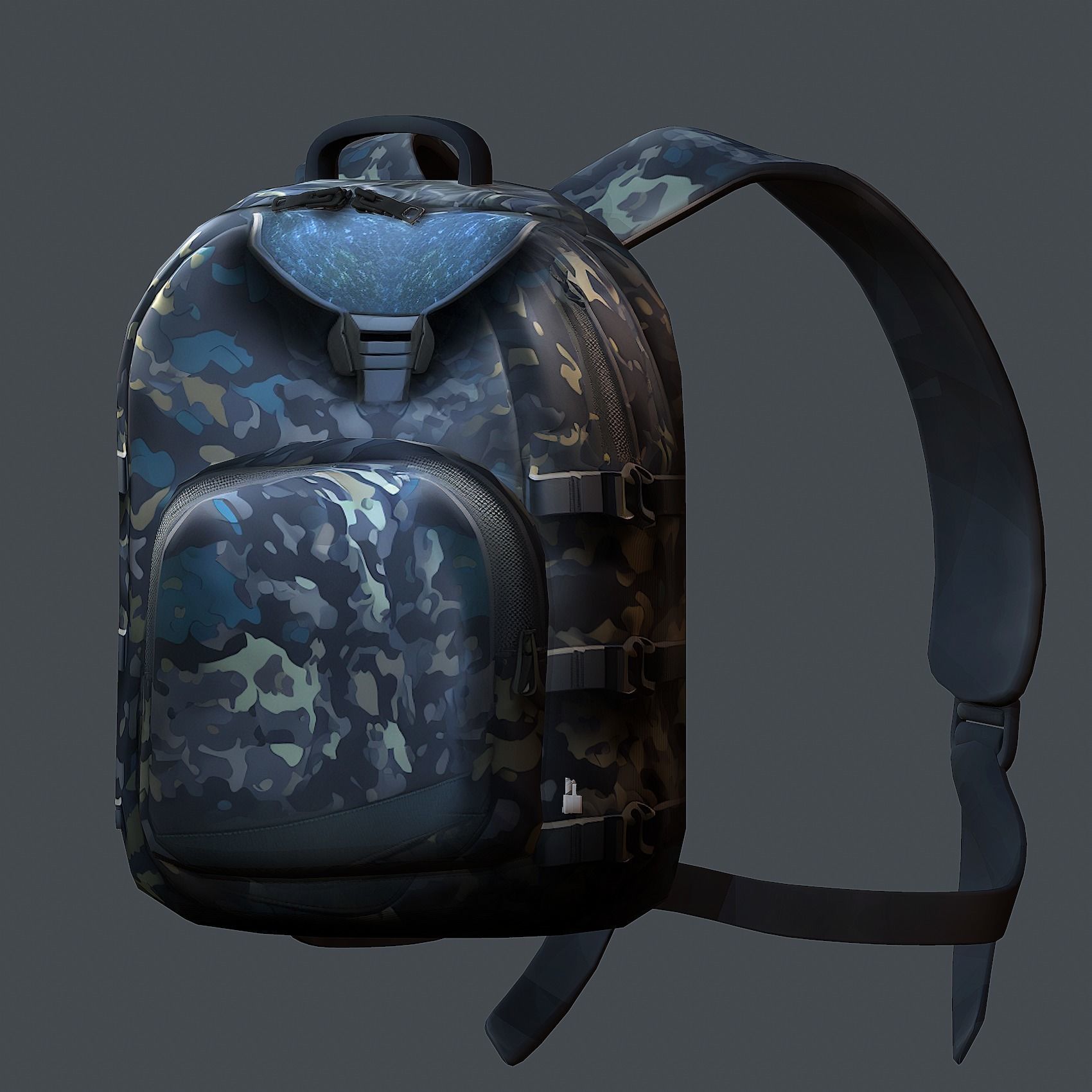 Backpack military combat Black baggage Low-poly Low-poly 3D model_3