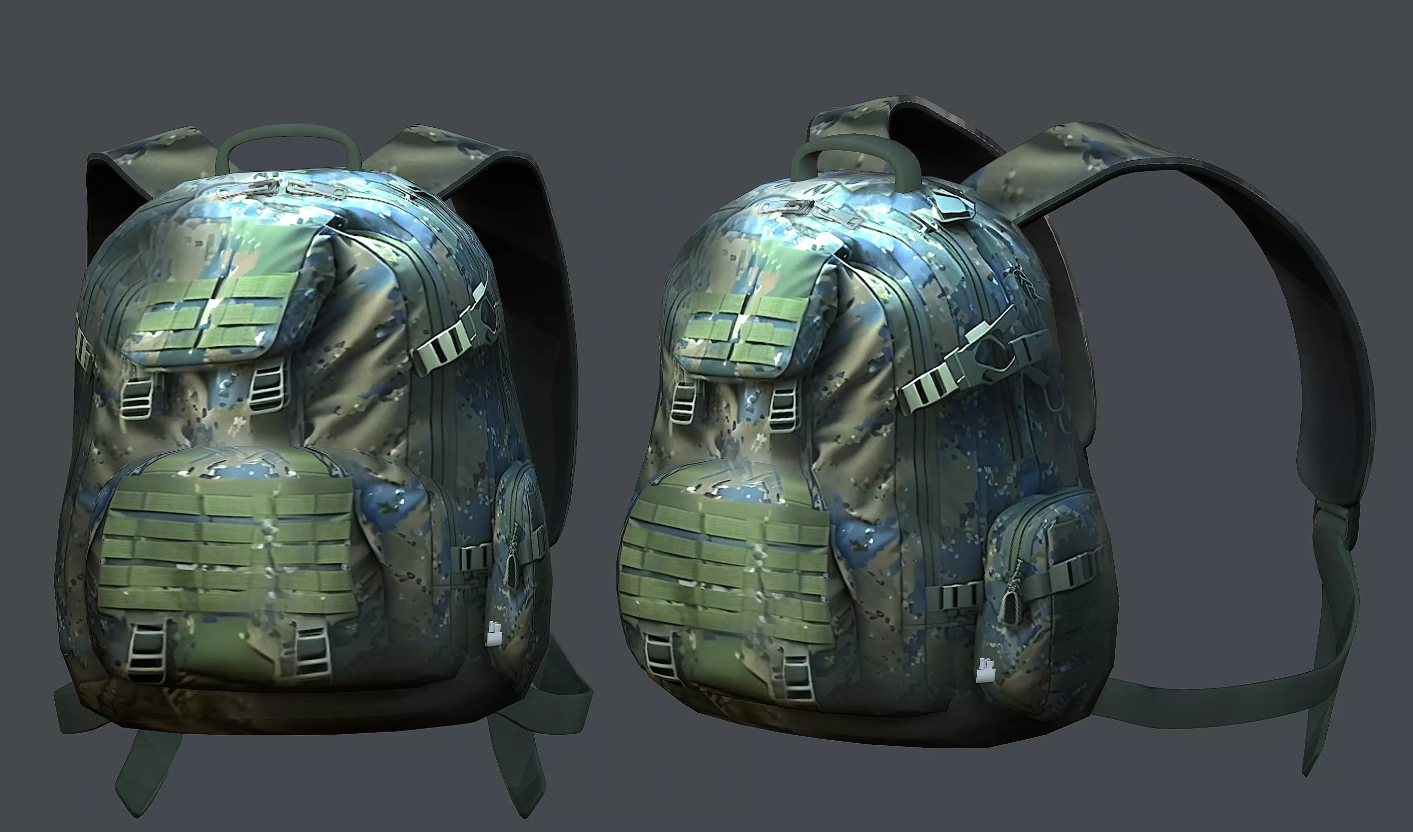 Backpack military combat Black baggage Low-poly 3D model Low-poly 3D model
