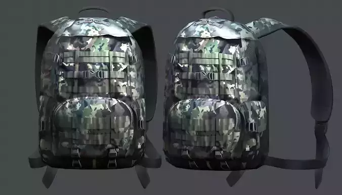 Backpack military combat Black baggage Low-poly