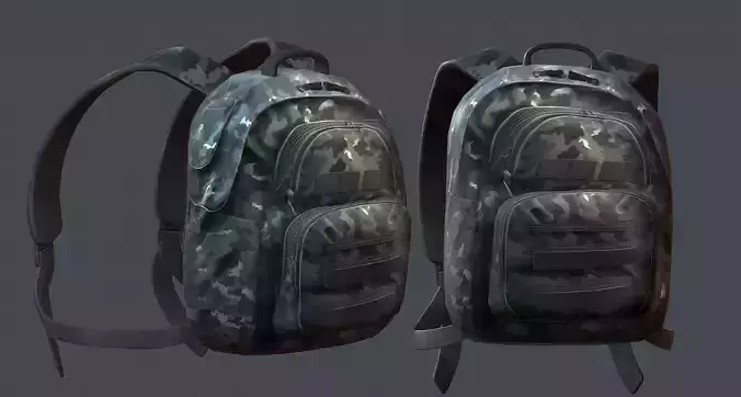 Backpack military combat Black baggage Low-poly 3D model