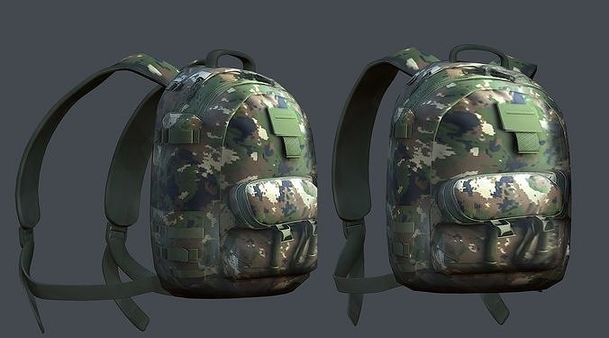 Backpack military combat Black baggage Low-poly 3D model Low-poly 3D model