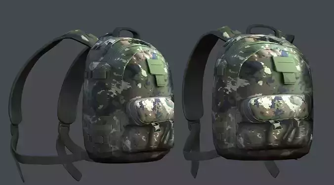 Backpack military combat Black baggage Low-poly 3D model
