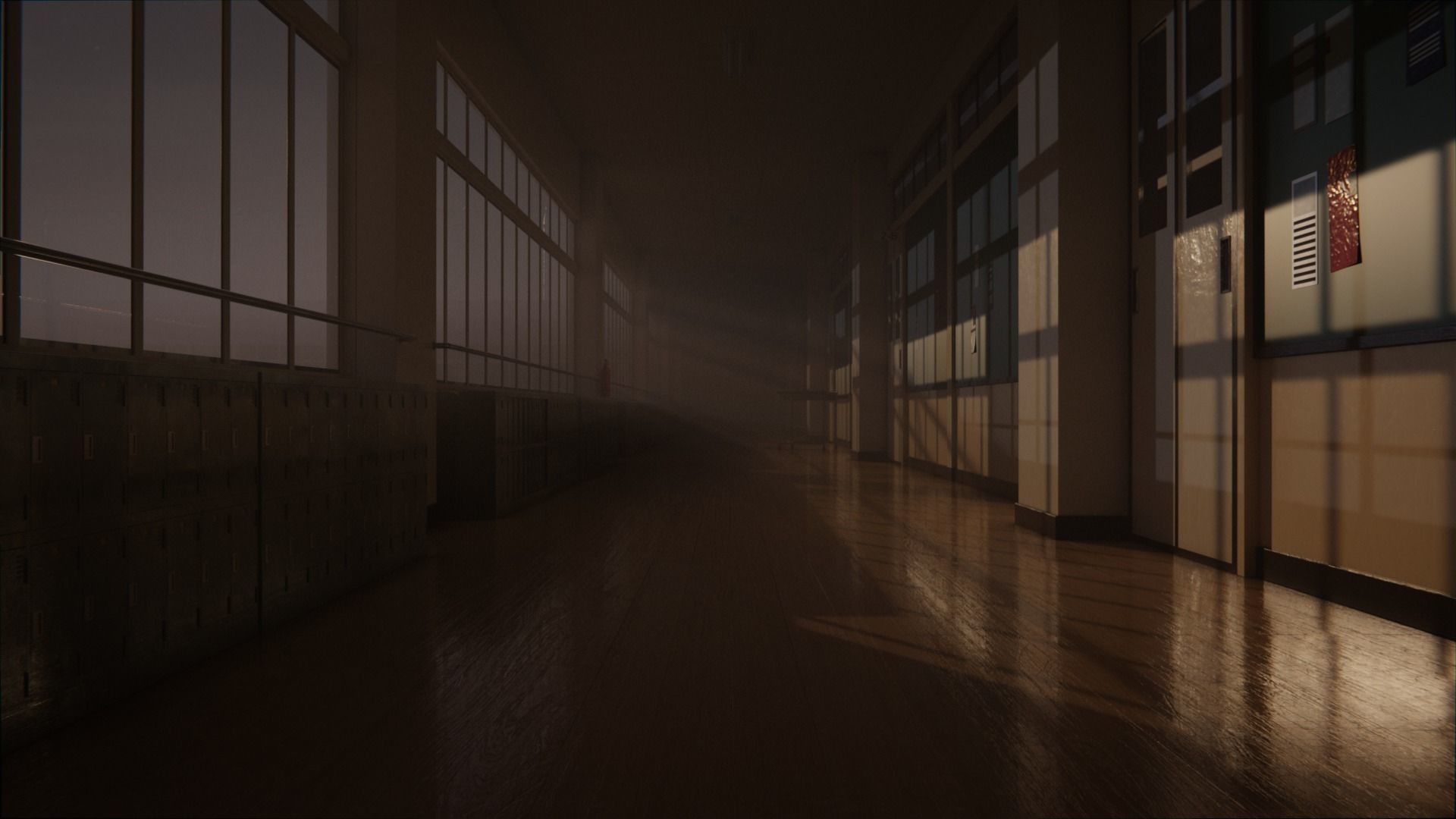 Japanese School Hallway 3d Scene Low-poly 3D model_18