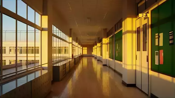 Japanese School Hallway 3d Scene 3D model
