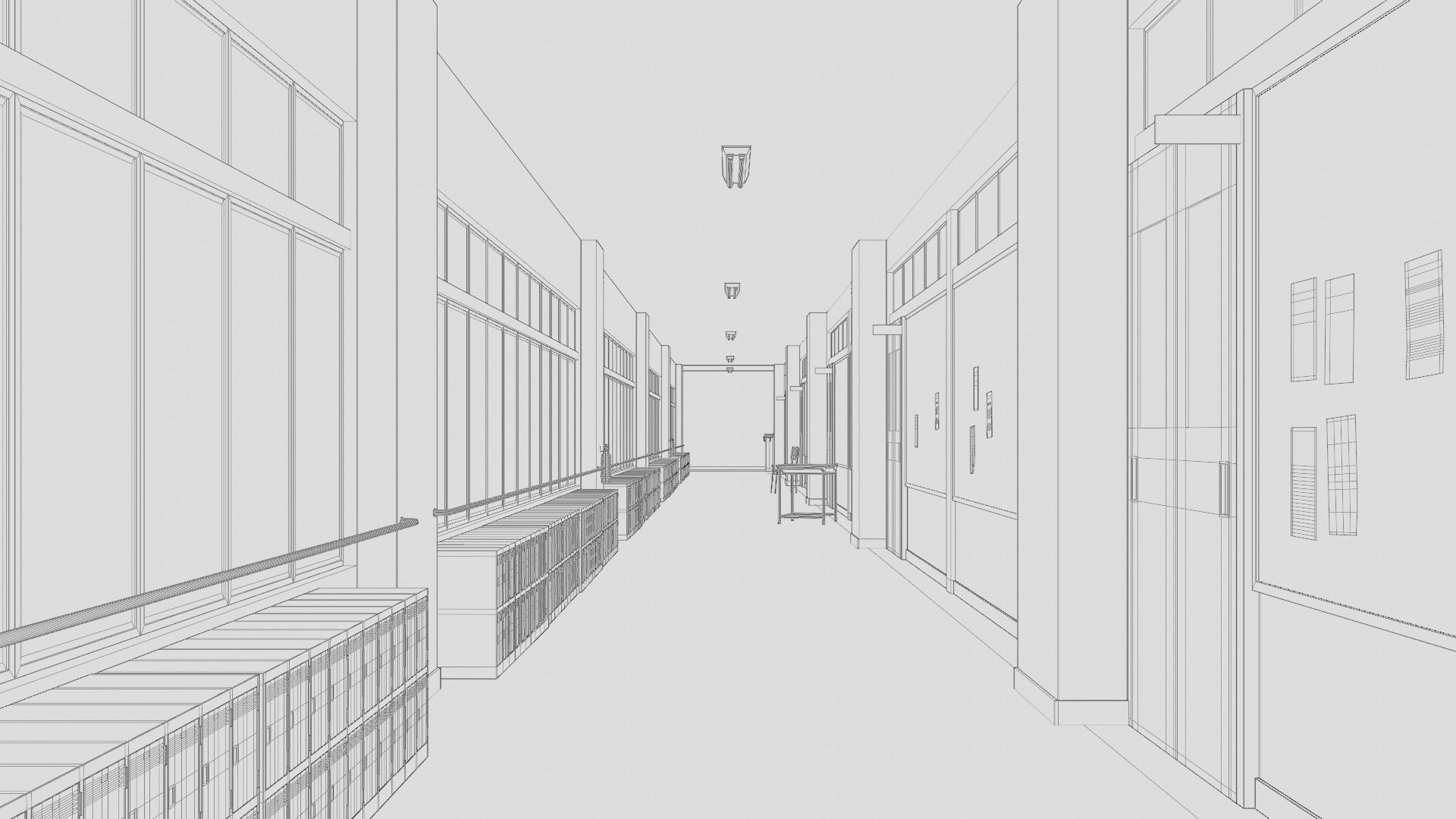 Japanese School Hallway 3d Scene Low-poly 3D model_22