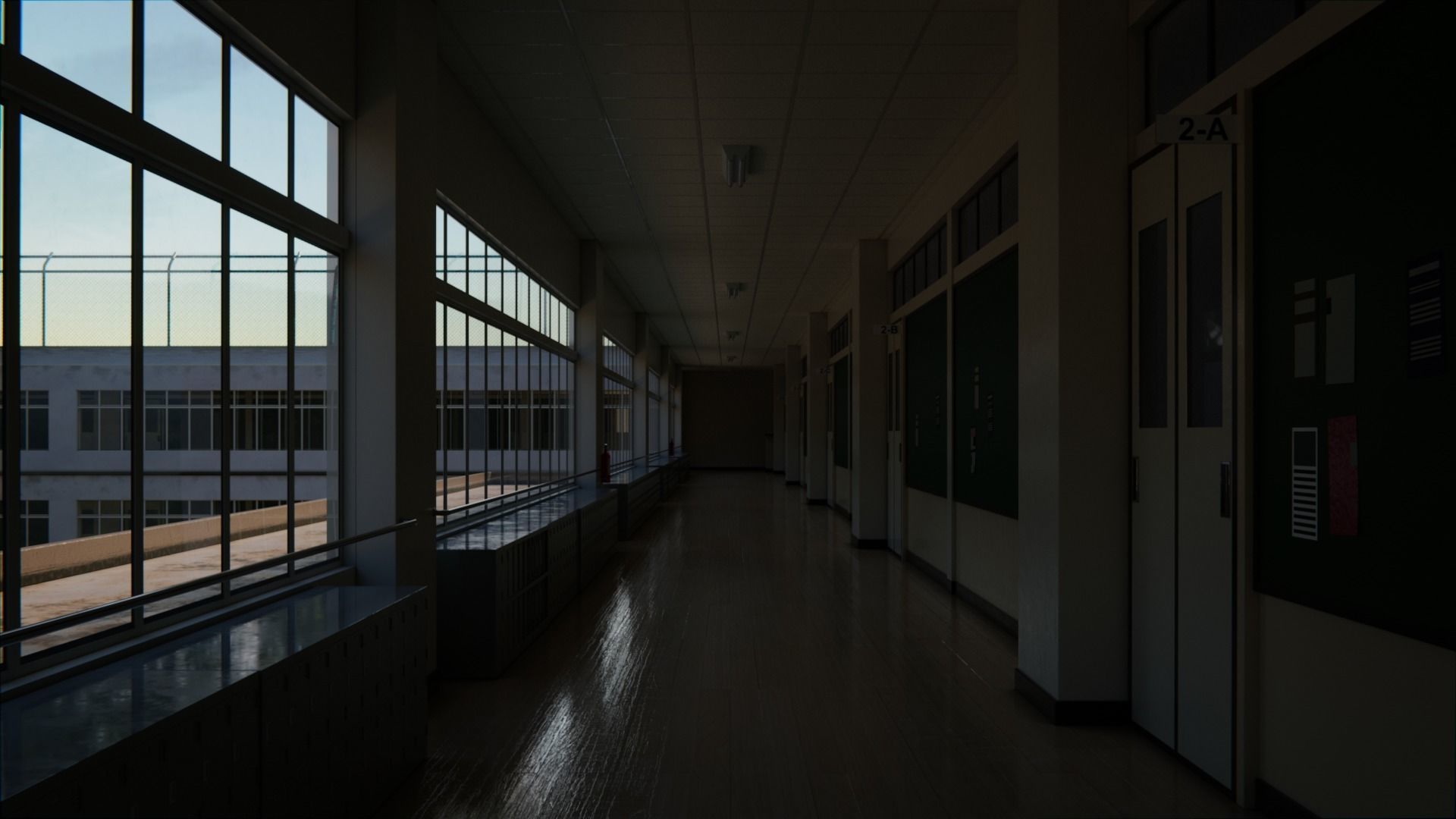 Japanese School Hallway 3d Scene Low-poly 3D model_14