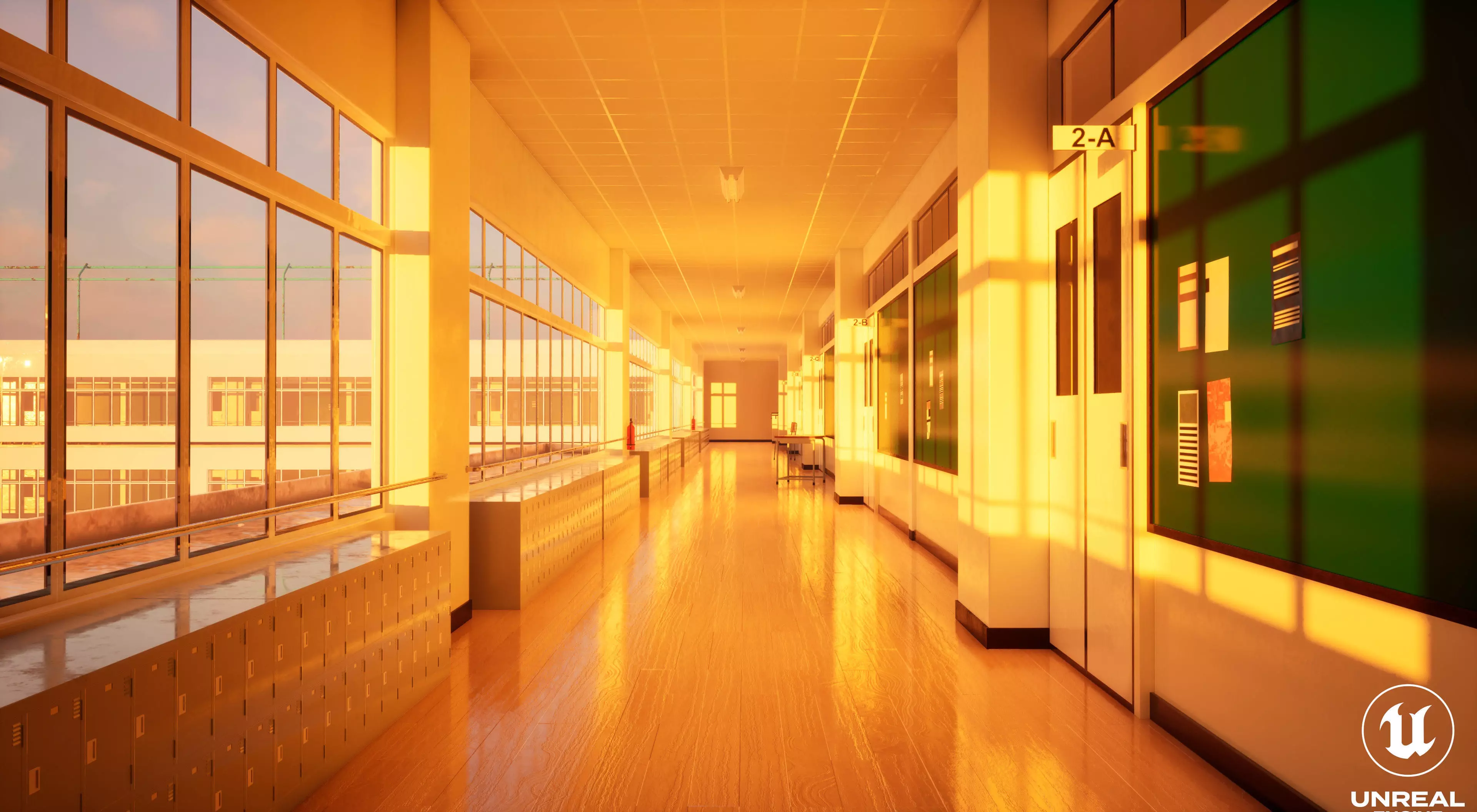 Japanese School Hallway 3d Scene Low-poly 3D model_1